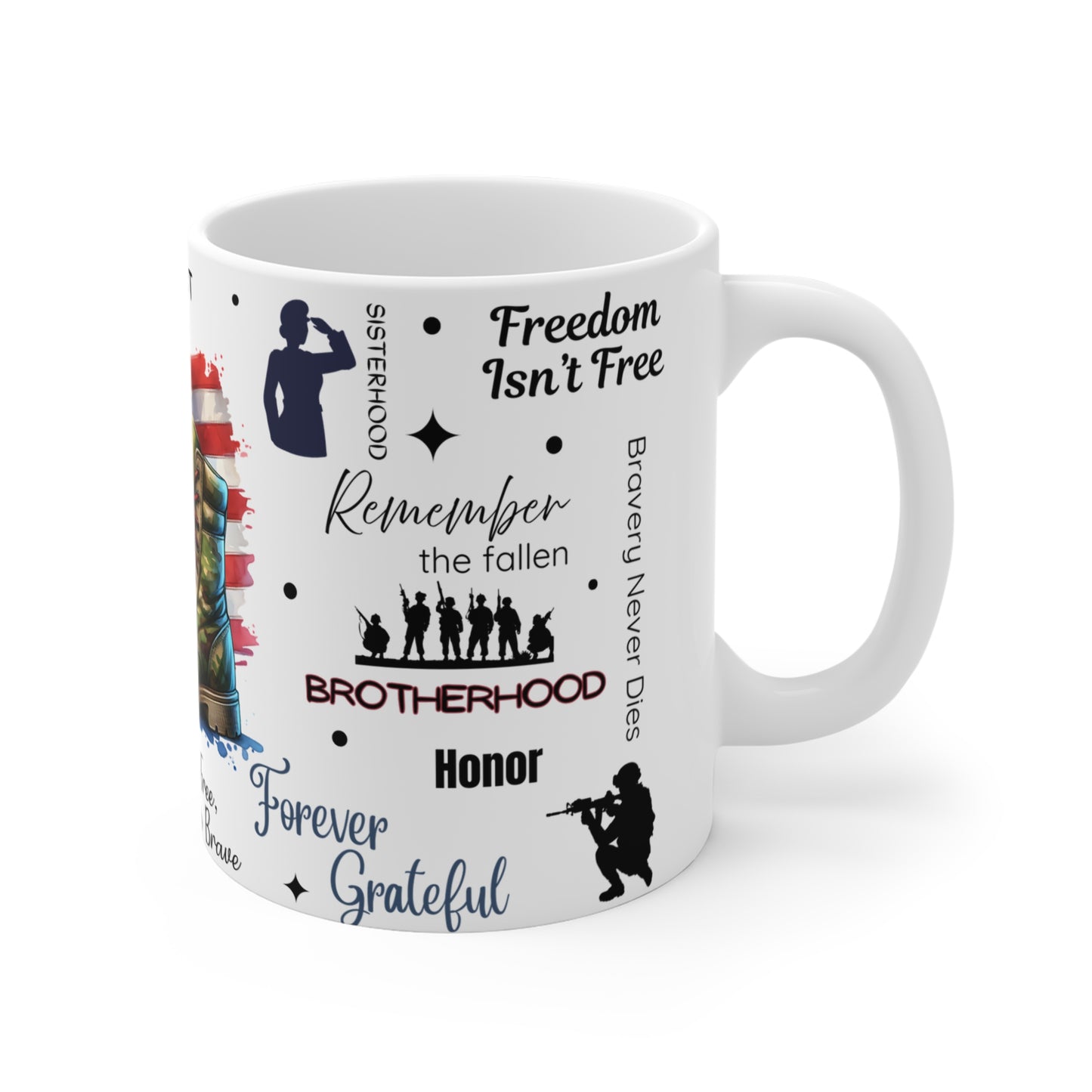 Honor Remember Respect Veteran 11oz Mug, Patriotic Memorial Tribute Cup