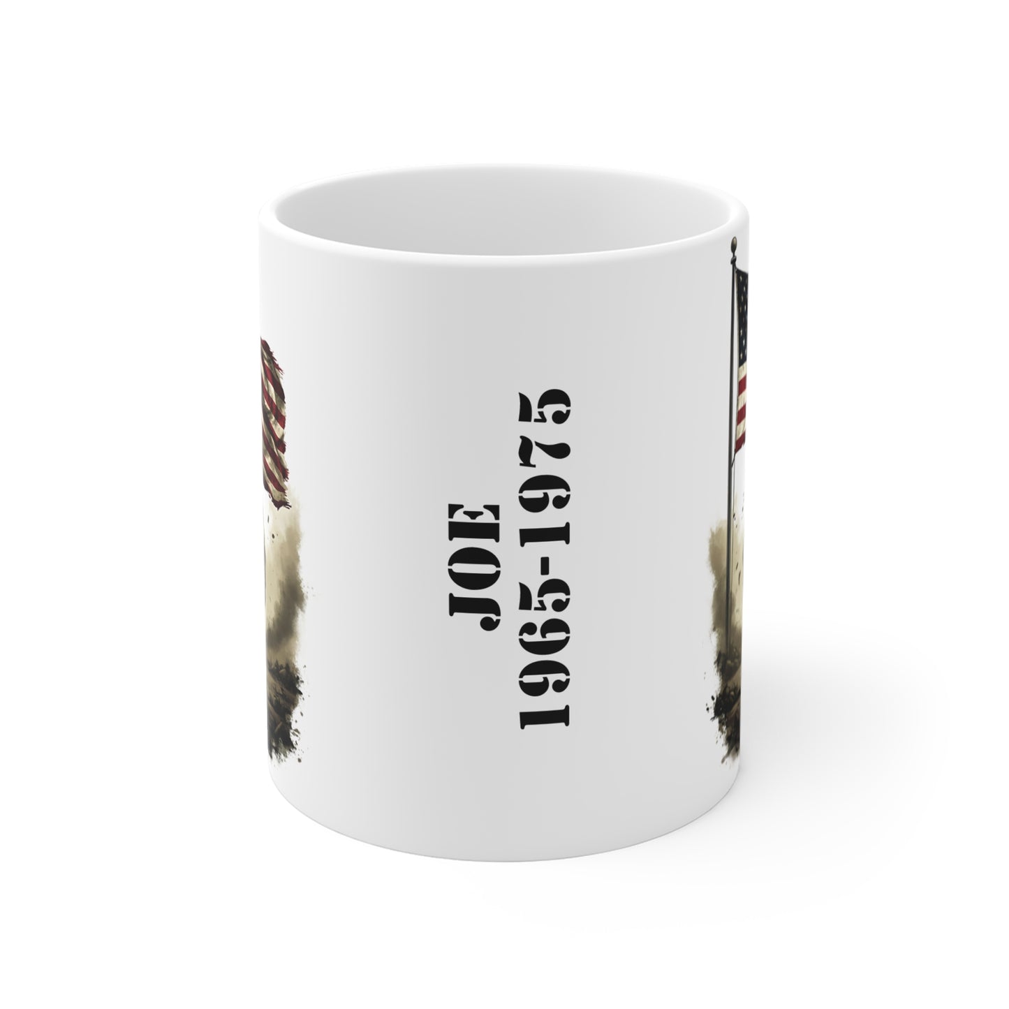Personalized Veteran Memorial Mug — Soldier Walking with American Flag