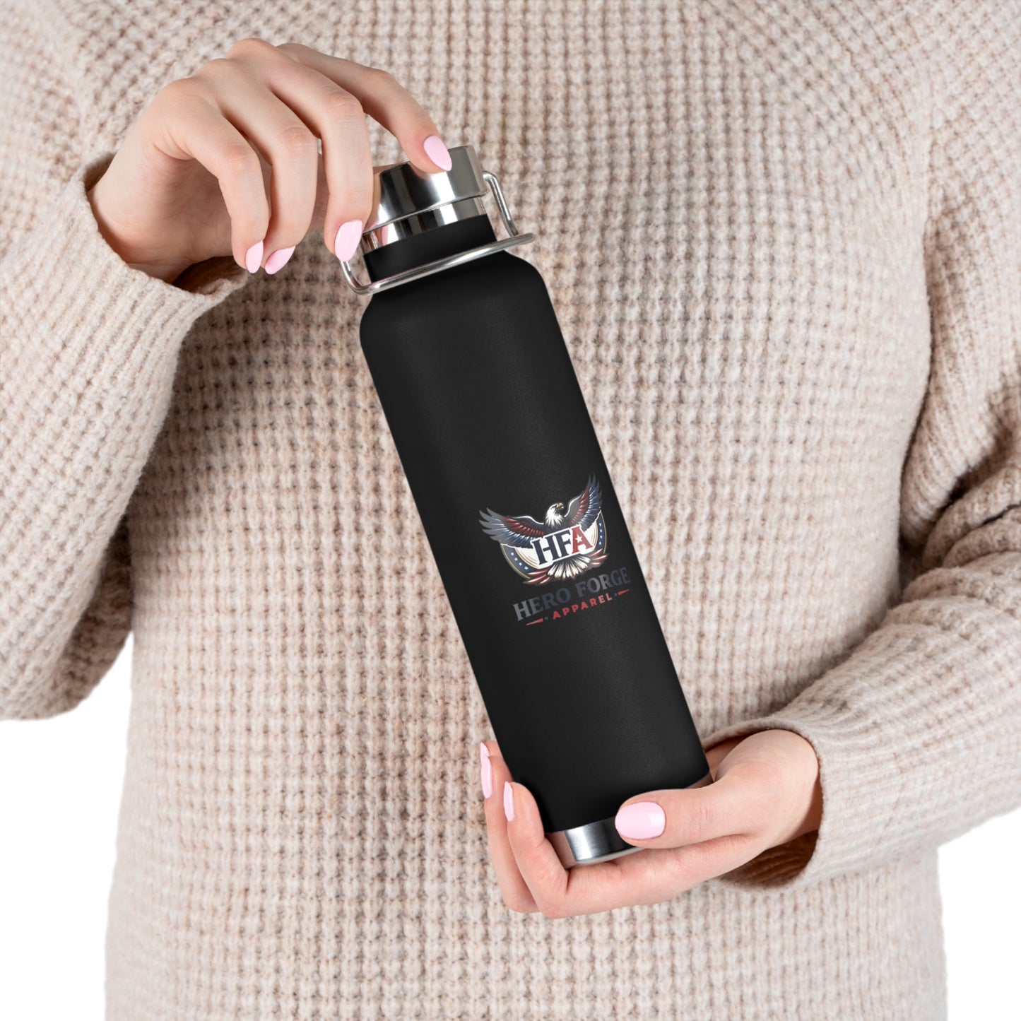 Hero Forge Apparel 22oz Copper Vacuum Insulated Bottle, Built for Heroes