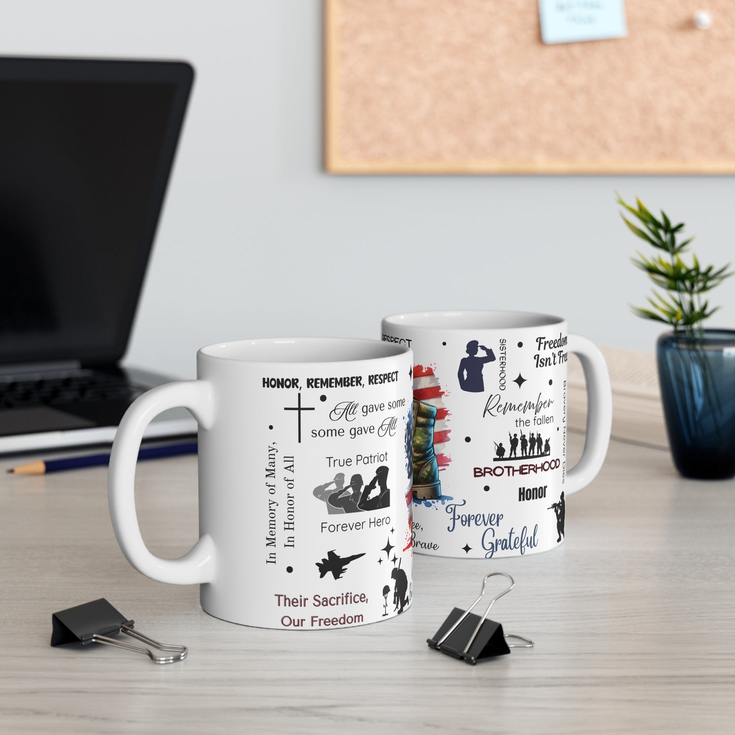 Honor Remember Respect Veteran 11oz Mug, Patriotic Memorial Tribute Cup