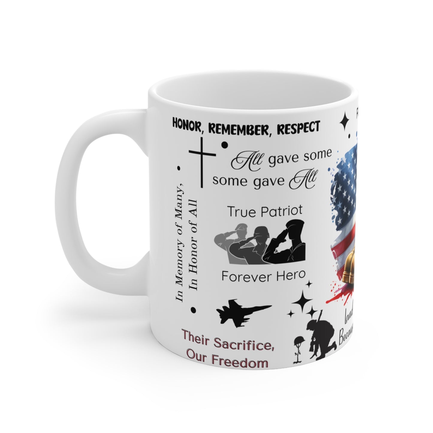 Honor Remember Respect Veteran 11oz Mug, Patriotic Memorial Tribute Cup