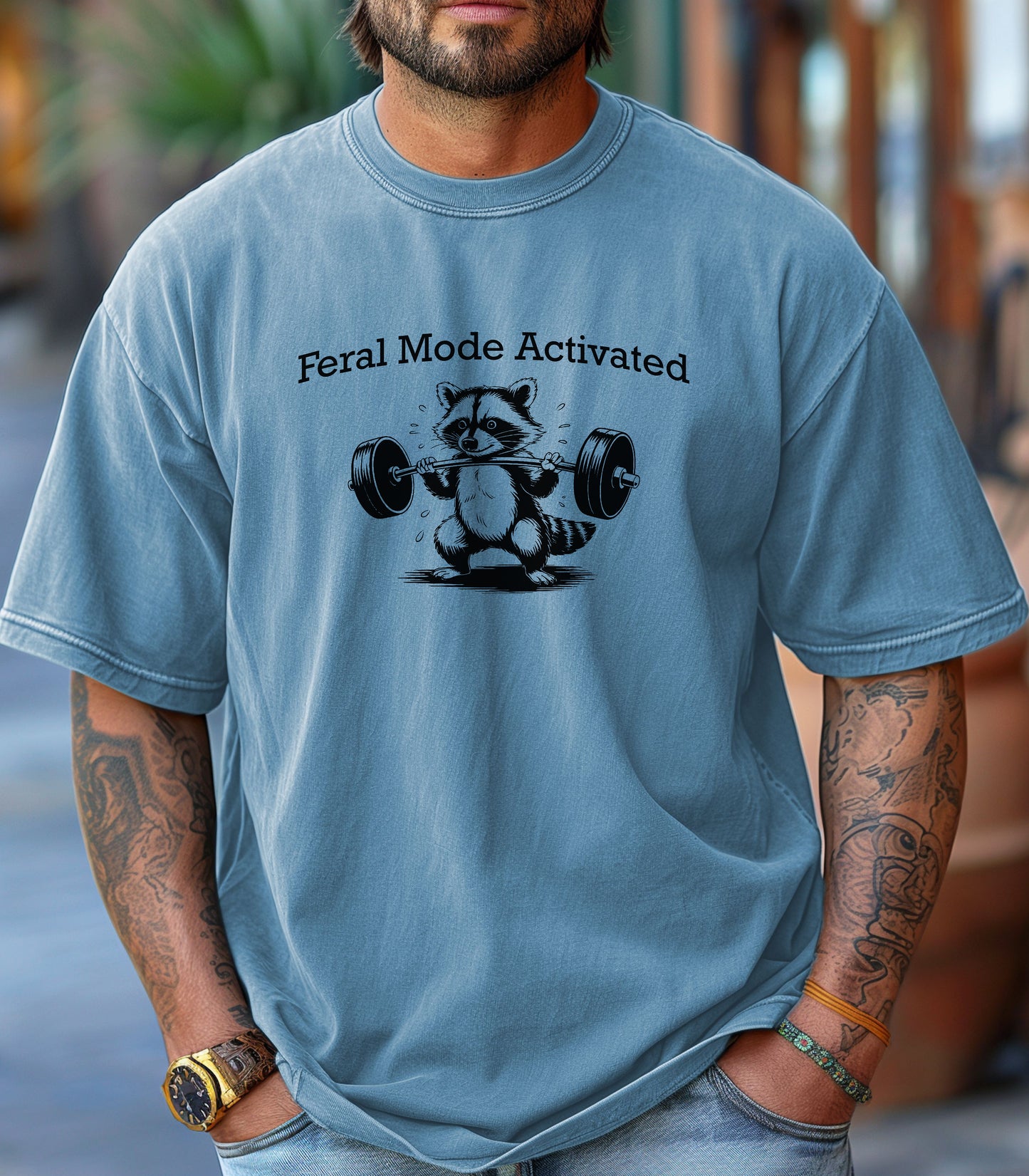 Feral Mode Activated T-Shirt, Funny Raccoon Workout Shirt