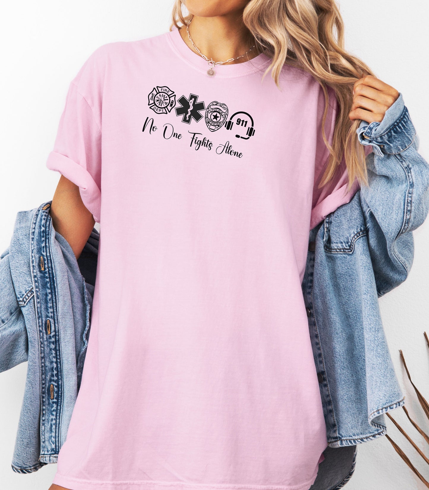 No One Fights Alone First Responder T-Shirt, Firefighter, EMS, Police, and 911 Unity Shirt, We Are Family Tee