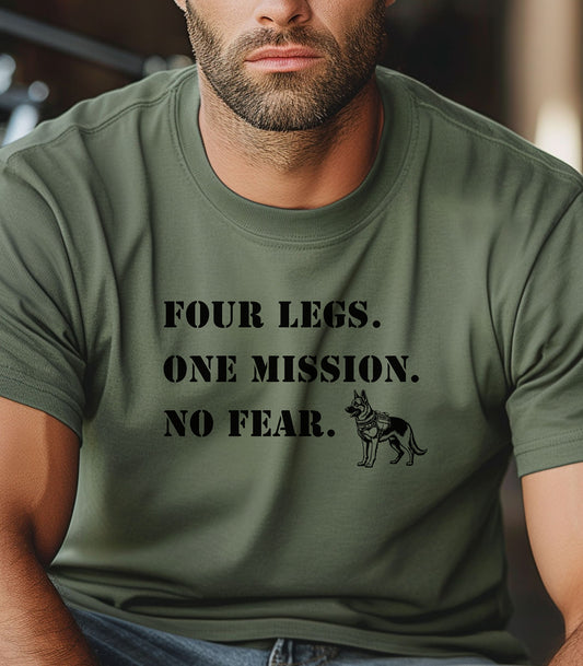 K9 Unit T-Shirt, Four Legs One Mission No Fear Police Dog Handler Tribute