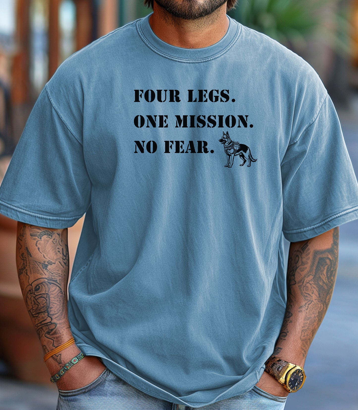 K9 Unit T-Shirt, Four Legs One Mission No Fear Police Dog Handler Tribute