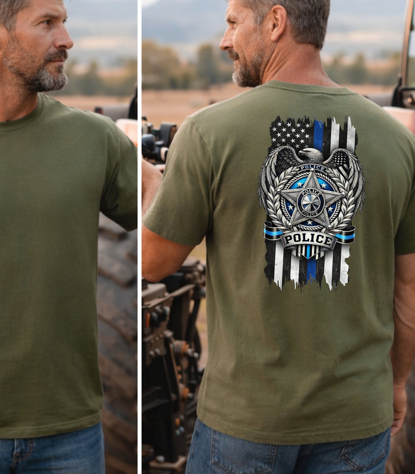 Police Shield Thin Blue Line T-Shirt, American Flag Eagle Law Enforcement Tribute