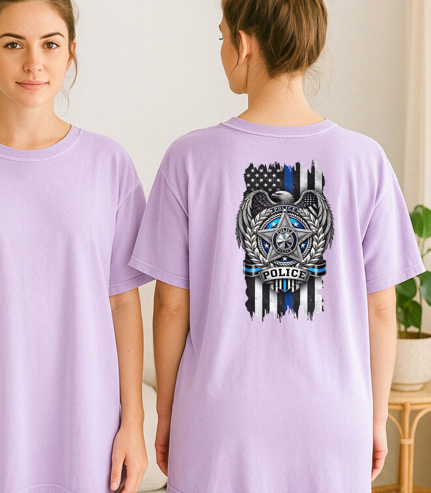 Police Shield Thin Blue Line T-Shirt, American Flag Eagle Law Enforcement Tribute