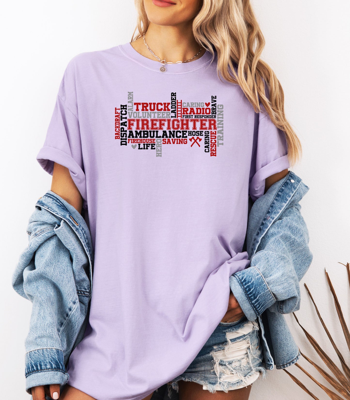 Firefighter Word Art T-Shirt, Courage, Rescue, Volunteer Fireman Tribute Shirt