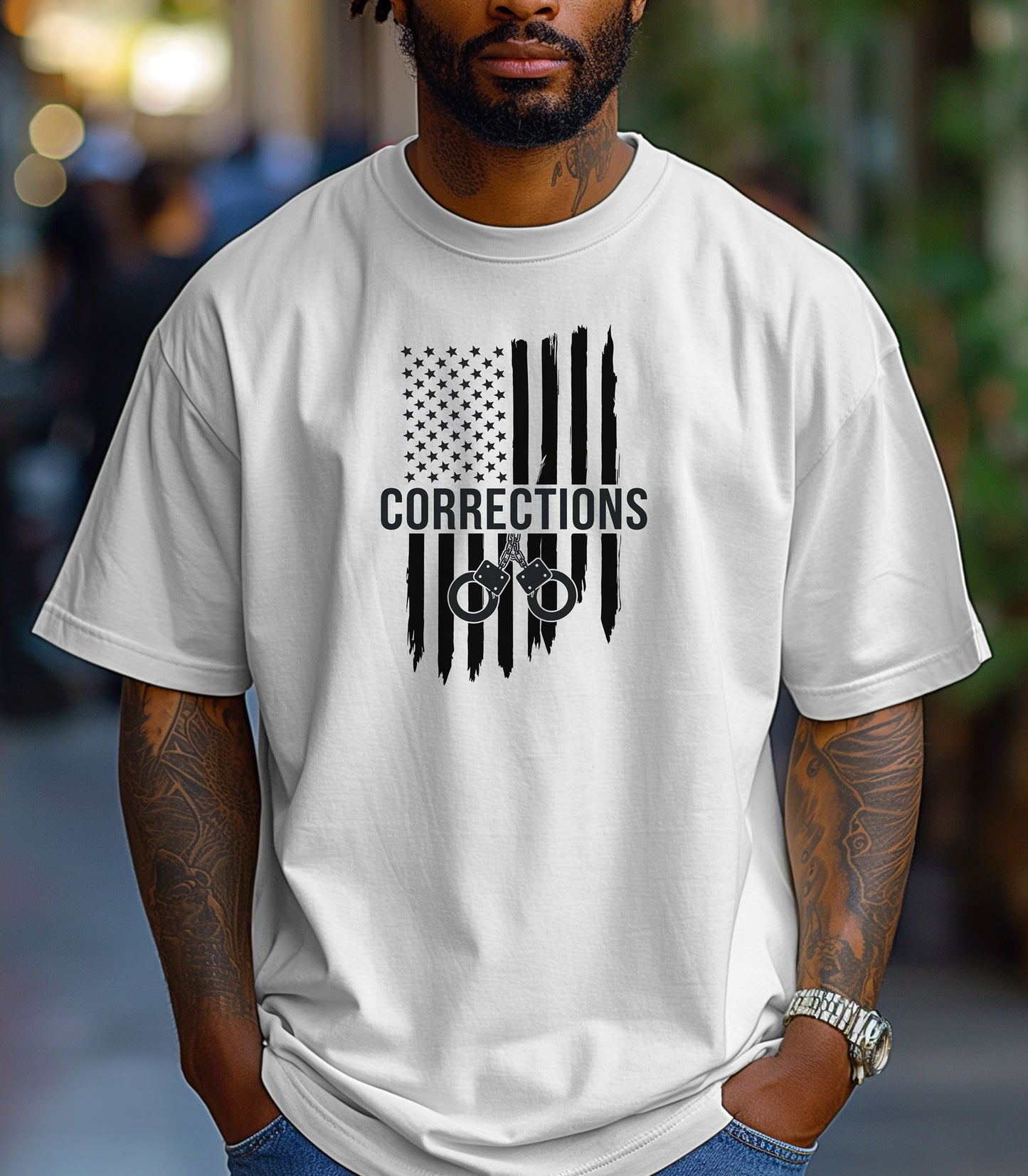 Corrections Officer American Flag T-Shirt, Prison Guard Support & Law Enforcement Pride