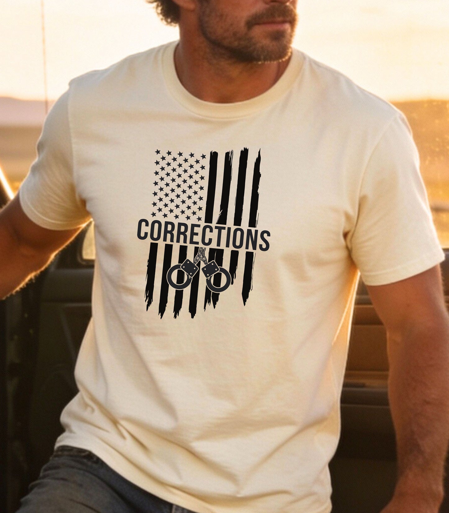 Corrections Officer American Flag T-Shirt, Prison Guard Support & Law Enforcement Pride