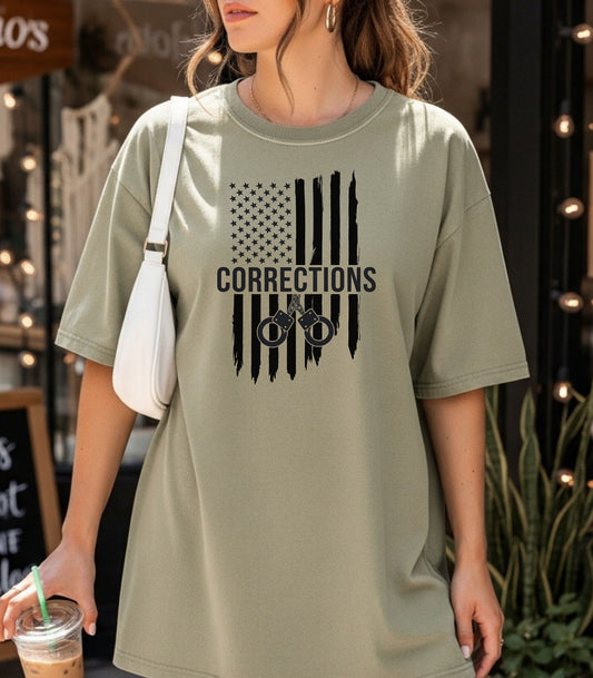 Corrections Officer American Flag T-Shirt, Prison Guard Support & Law Enforcement Pride
