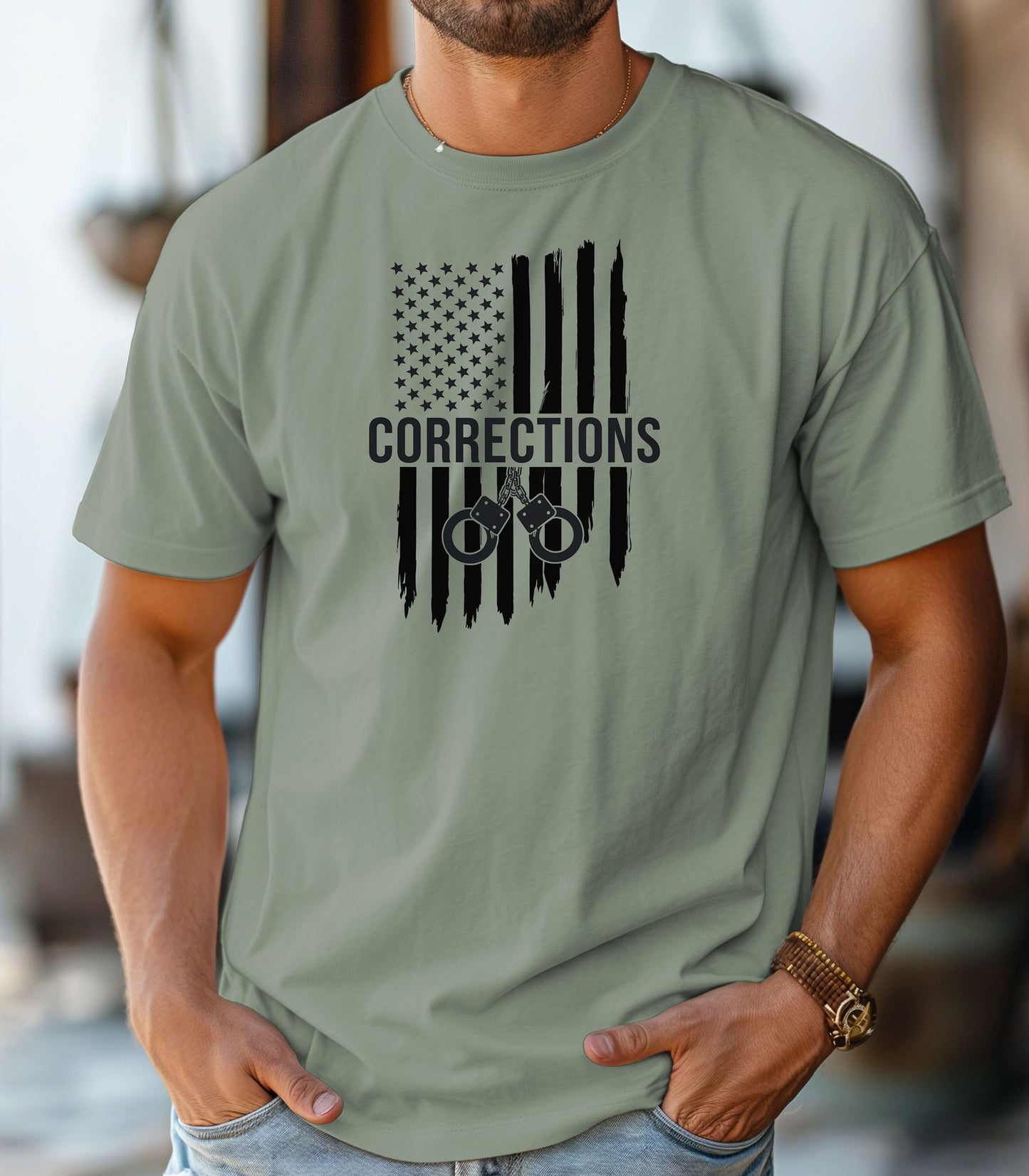 Corrections Officer American Flag T-Shirt, Prison Guard Support & Law Enforcement Pride