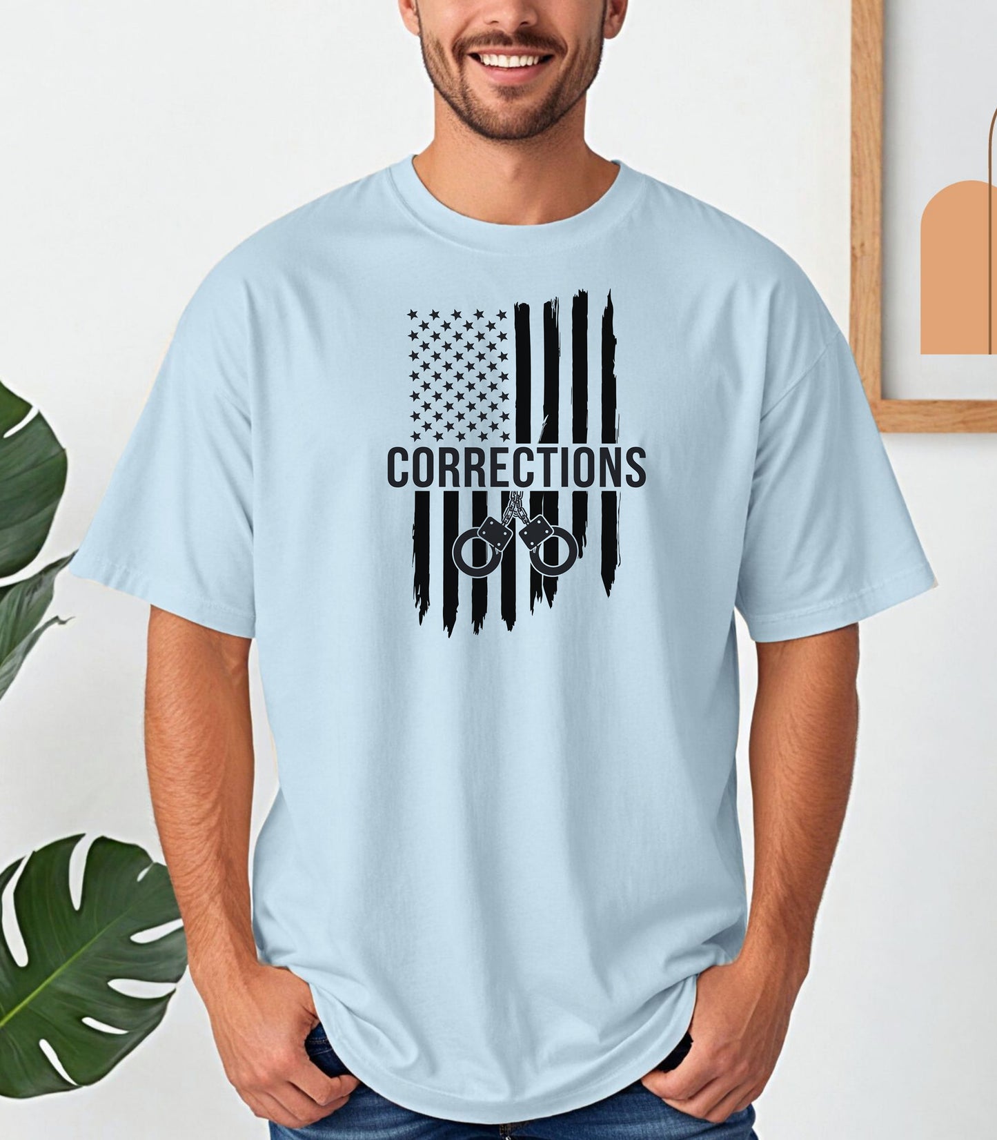 Corrections Officer American Flag T-Shirt, Prison Guard Support & Law Enforcement Pride