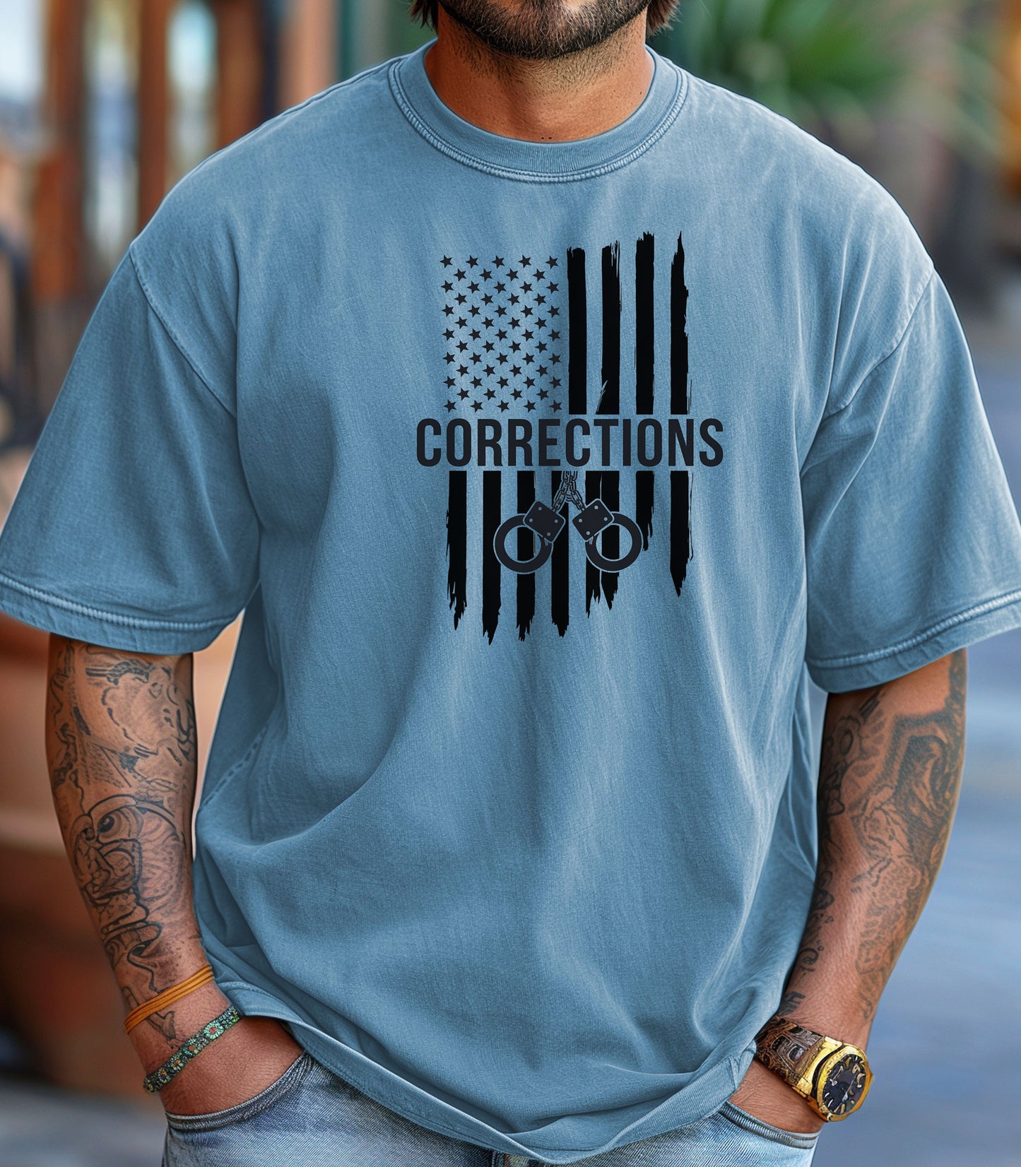 Corrections Officer American Flag T-Shirt, Prison Guard Support & Law Enforcement Pride