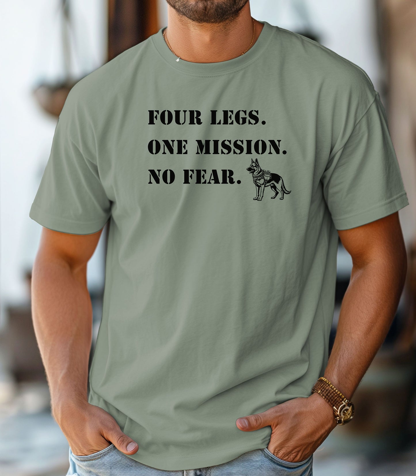 K9 Unit T-Shirt, Four Legs One Mission No Fear Police Dog Handler Tribute