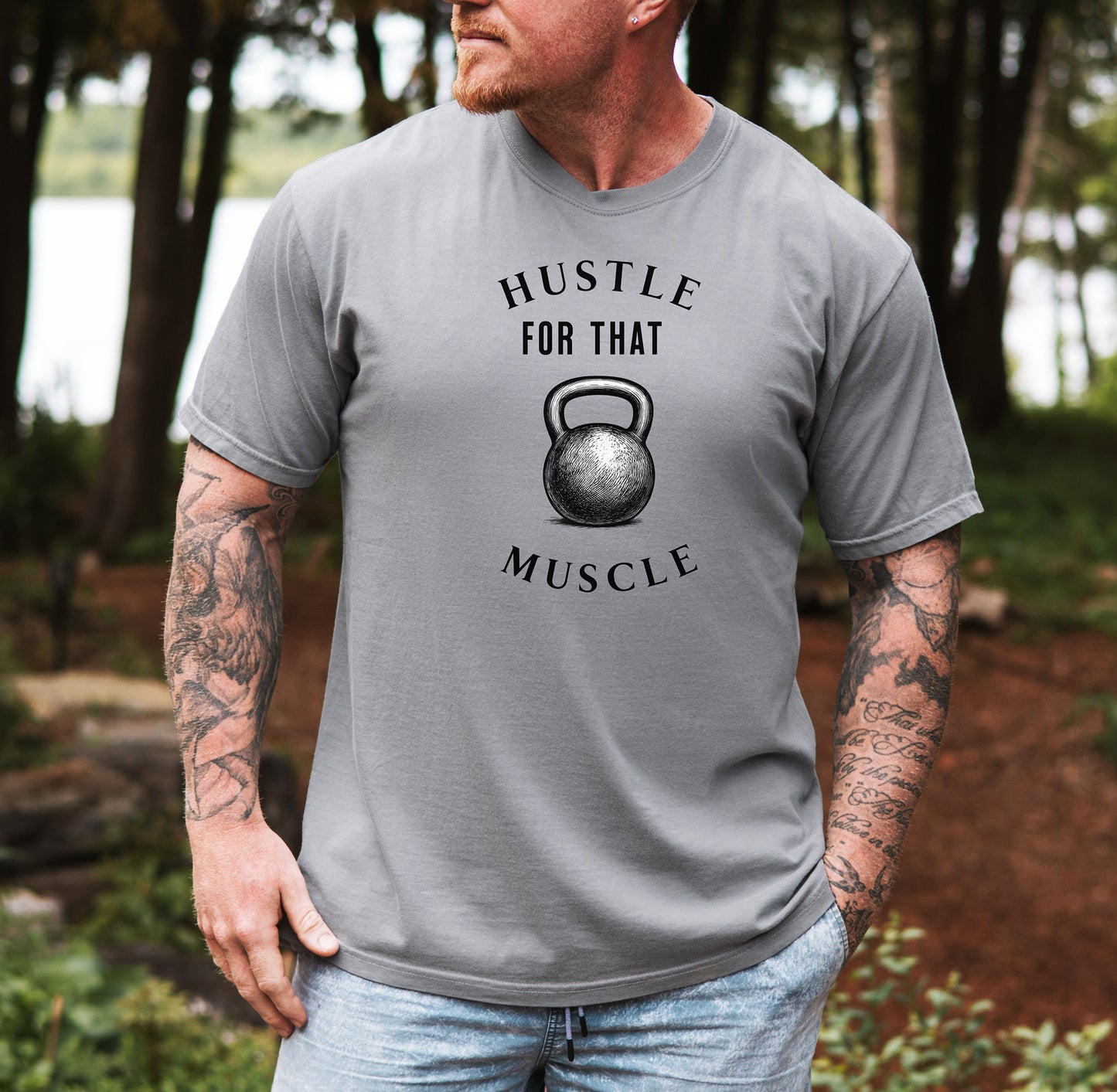 Hustle for That Muscle Kettleball T-Shirt, Motivational Gym Tee, Fitness Apparel, Workout Shirt, Personal Trainer Gift