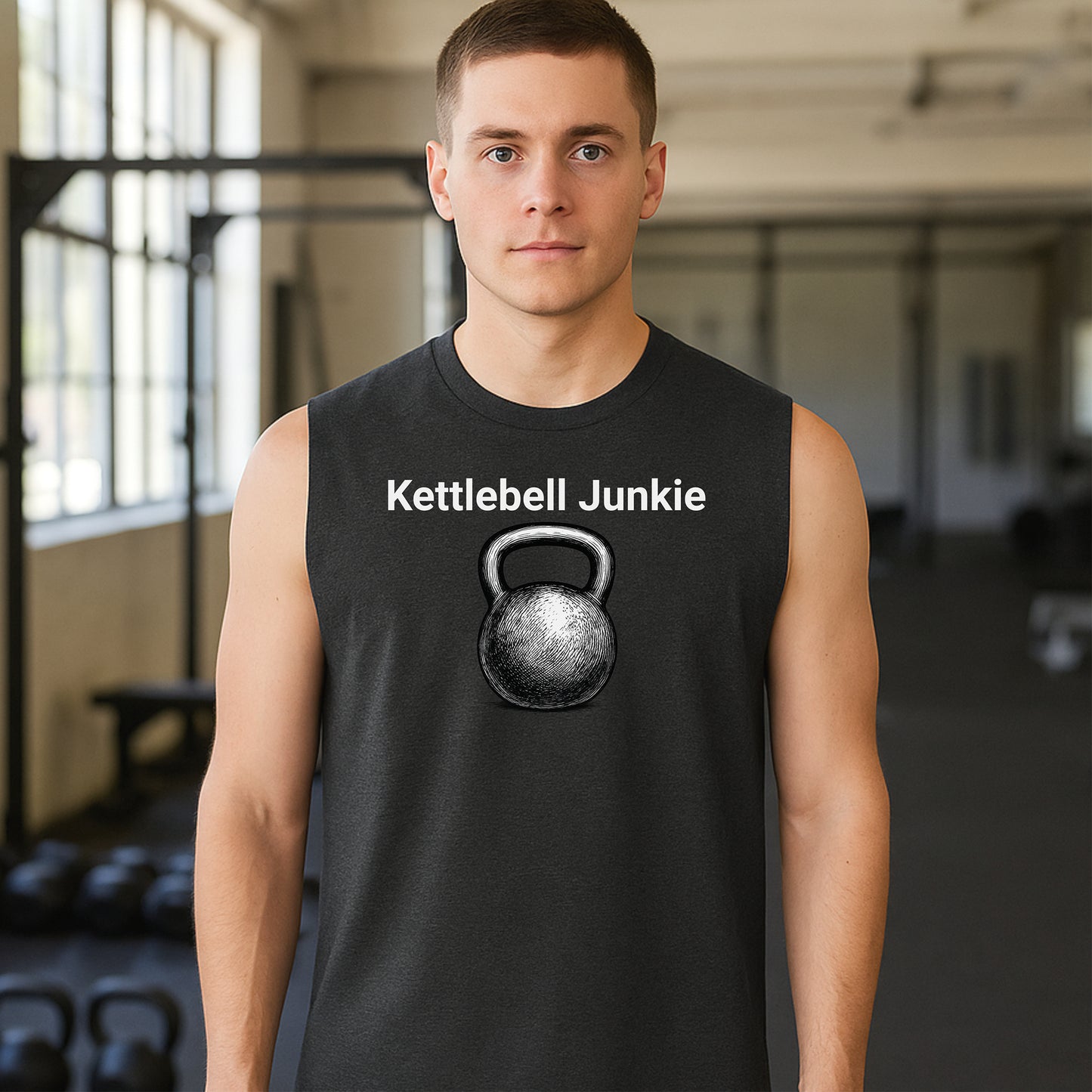 Kettlebell Junkie Muscle Tank, Gym Workout Sleeveless Tee