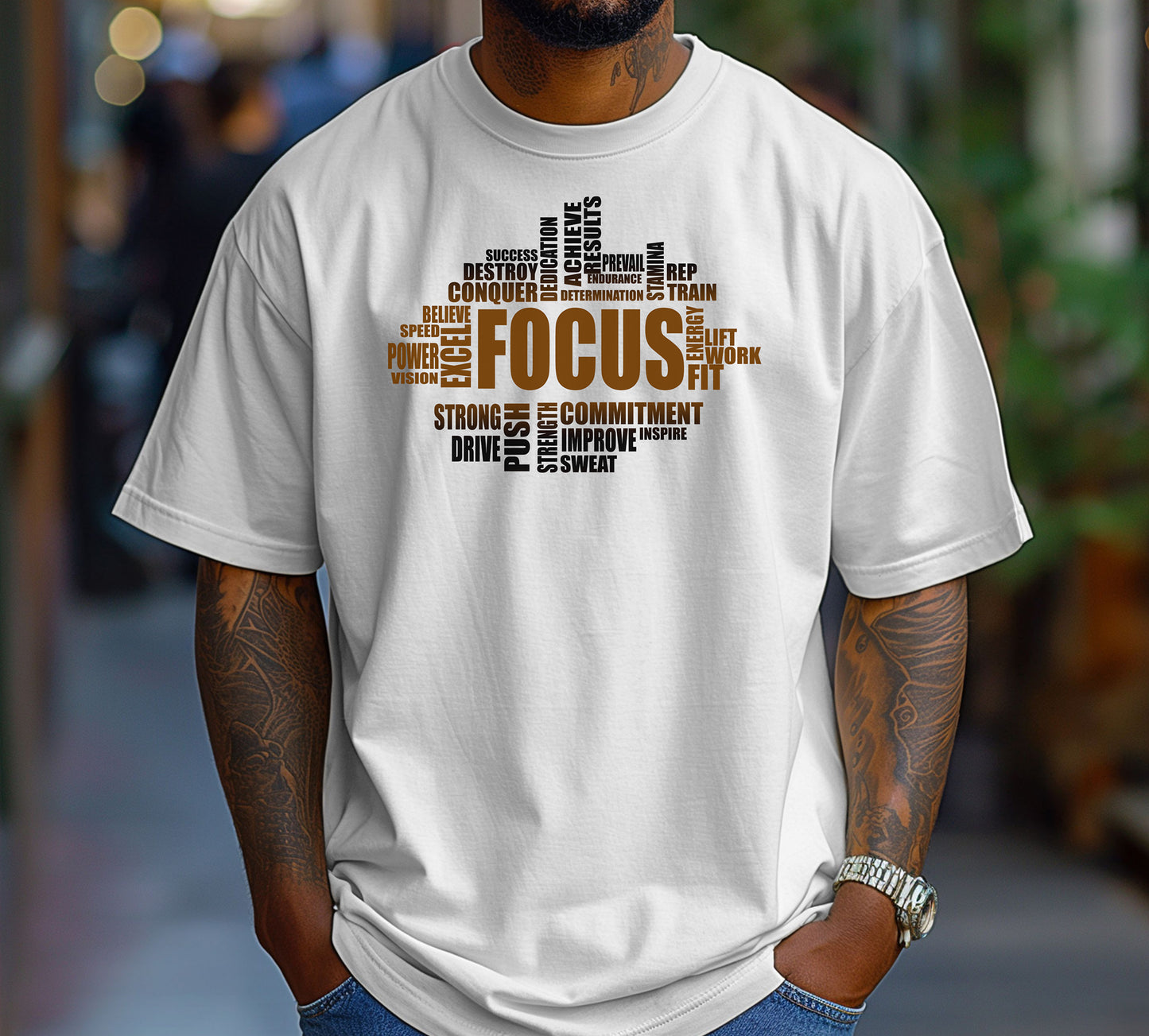 FOCUS Gym Motivation T-Shirt, Strength Training Fitness Tee