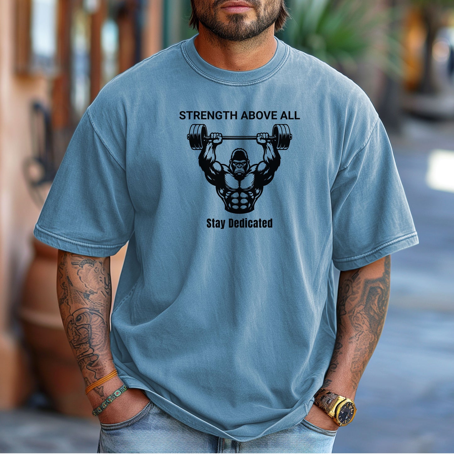 Strength Above All T-Shirt, Gorilla Strength Weightlifting Te, Heavy Lift Gym Shirt