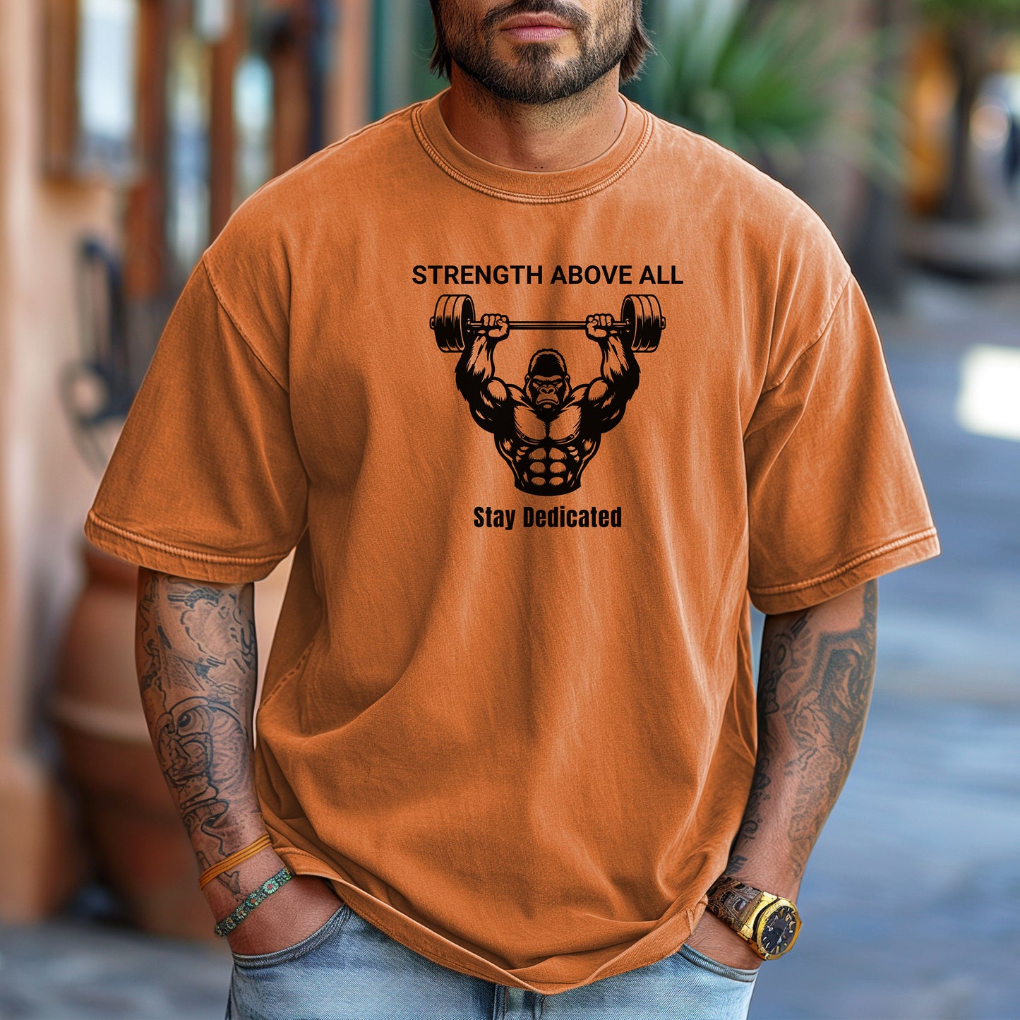 Strength Above All T-Shirt, Gorilla Strength Weightlifting Te, Heavy Lift Gym Shirt
