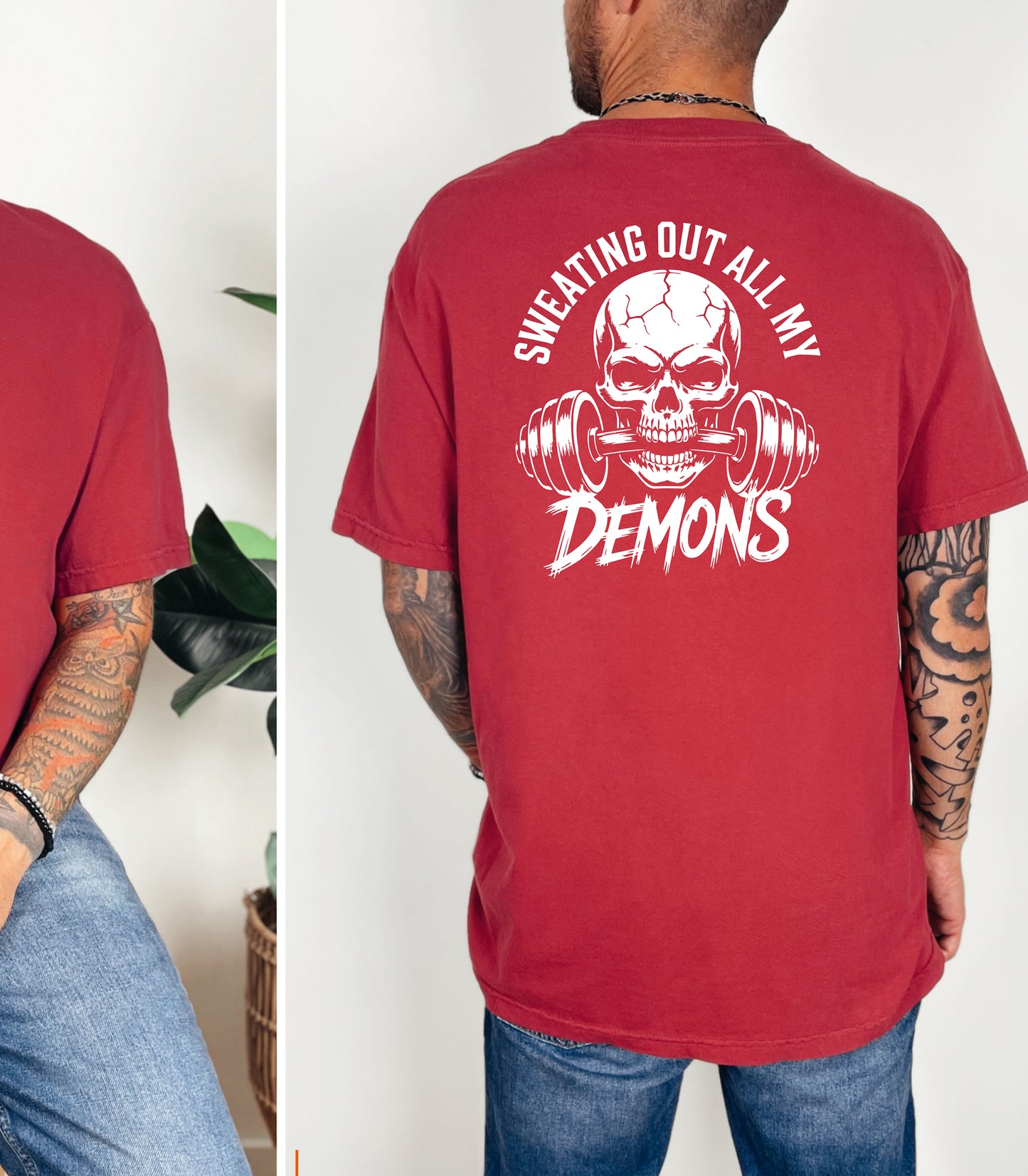 Sweating Out All My Demons Skull Gym T-Shirt, Hardcore Fitness Shirt