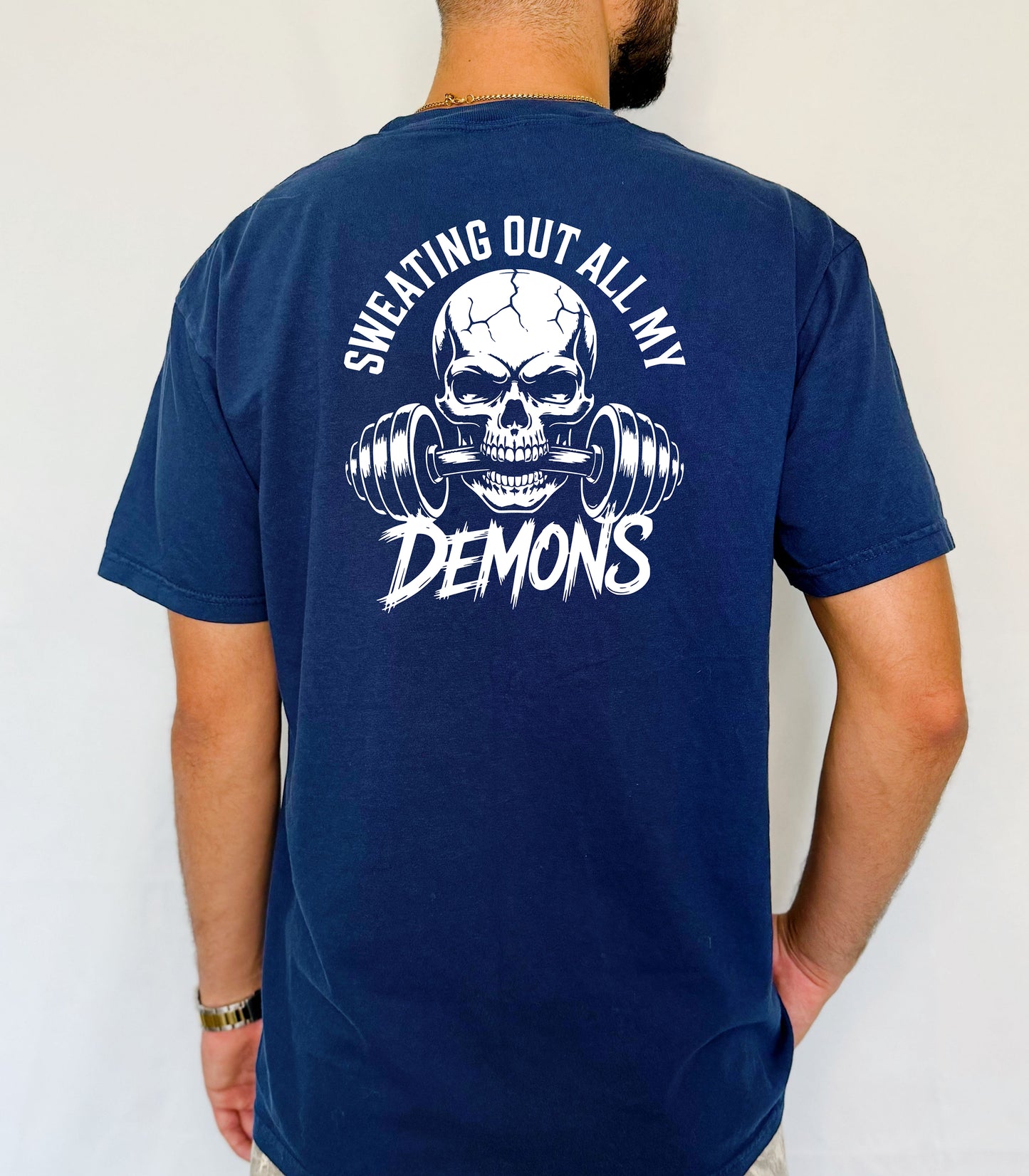 Sweating Out All My Demons Skull Gym T-Shirt, Hardcore Fitness Shirt