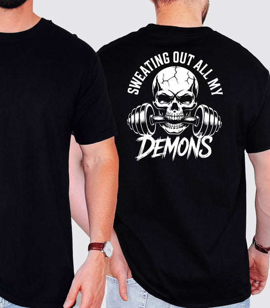 Sweating Out All My Demons Skull Gym T-Shirt, Hardcore Fitness Shirt