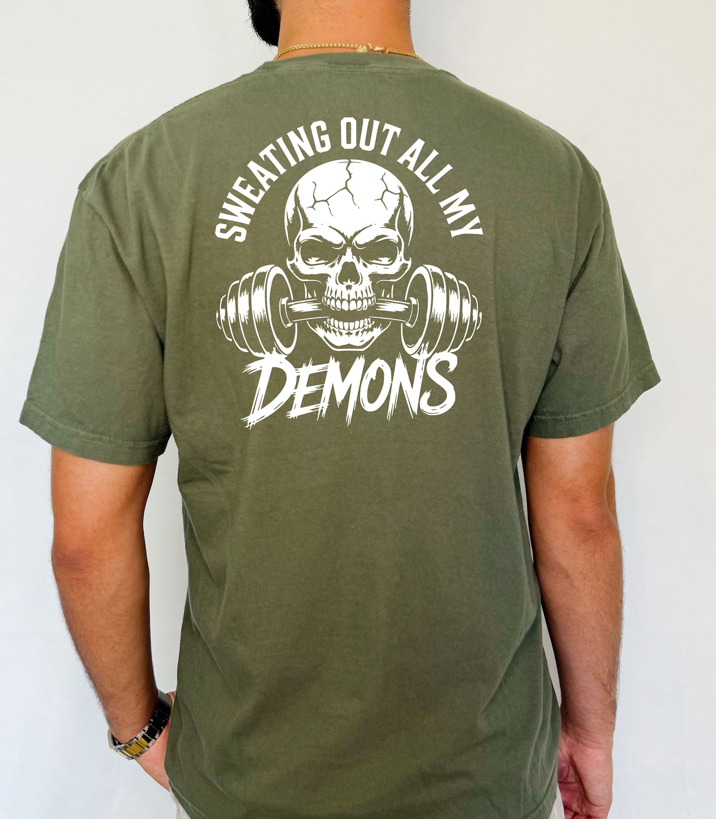 Sweating Out All My Demons Skull Gym T-Shirt, Hardcore Fitness Shirt