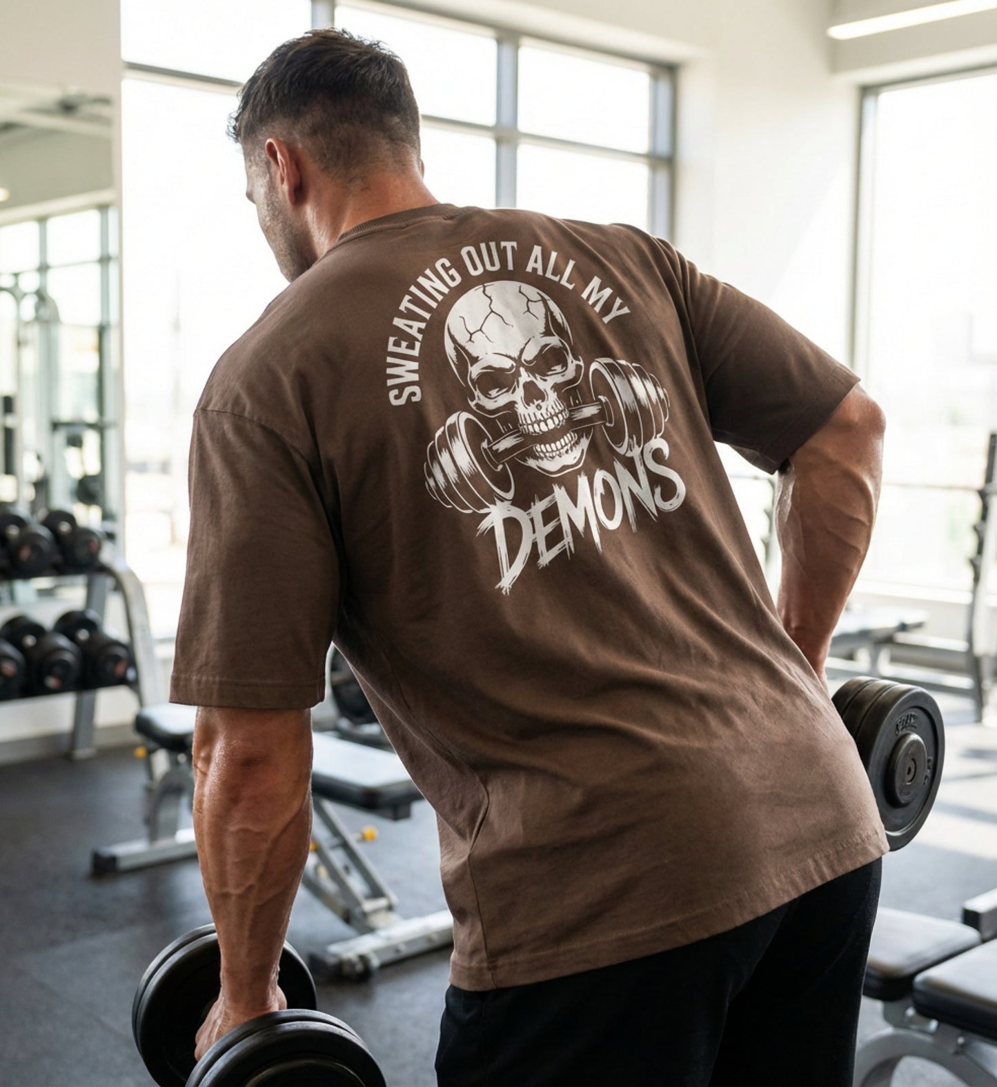 Sweating Out All My Demons Skull Gym T-Shirt, Hardcore Fitness Shirt
