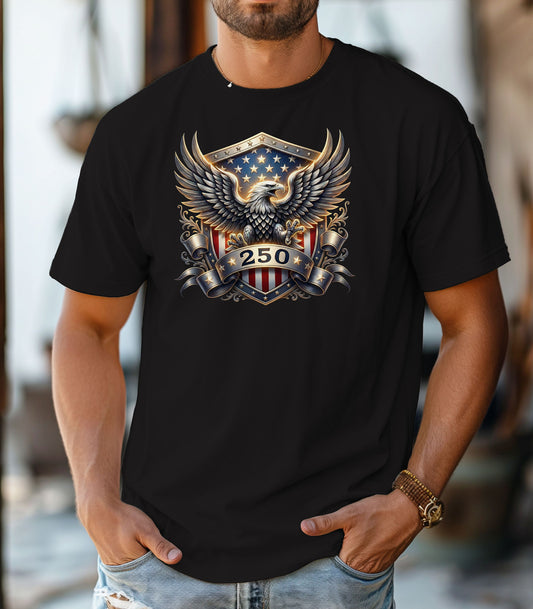 American Eagle Shield 250th T-Shirt, Patriotic Bald Eagle USA 250th Anniversary Shirt