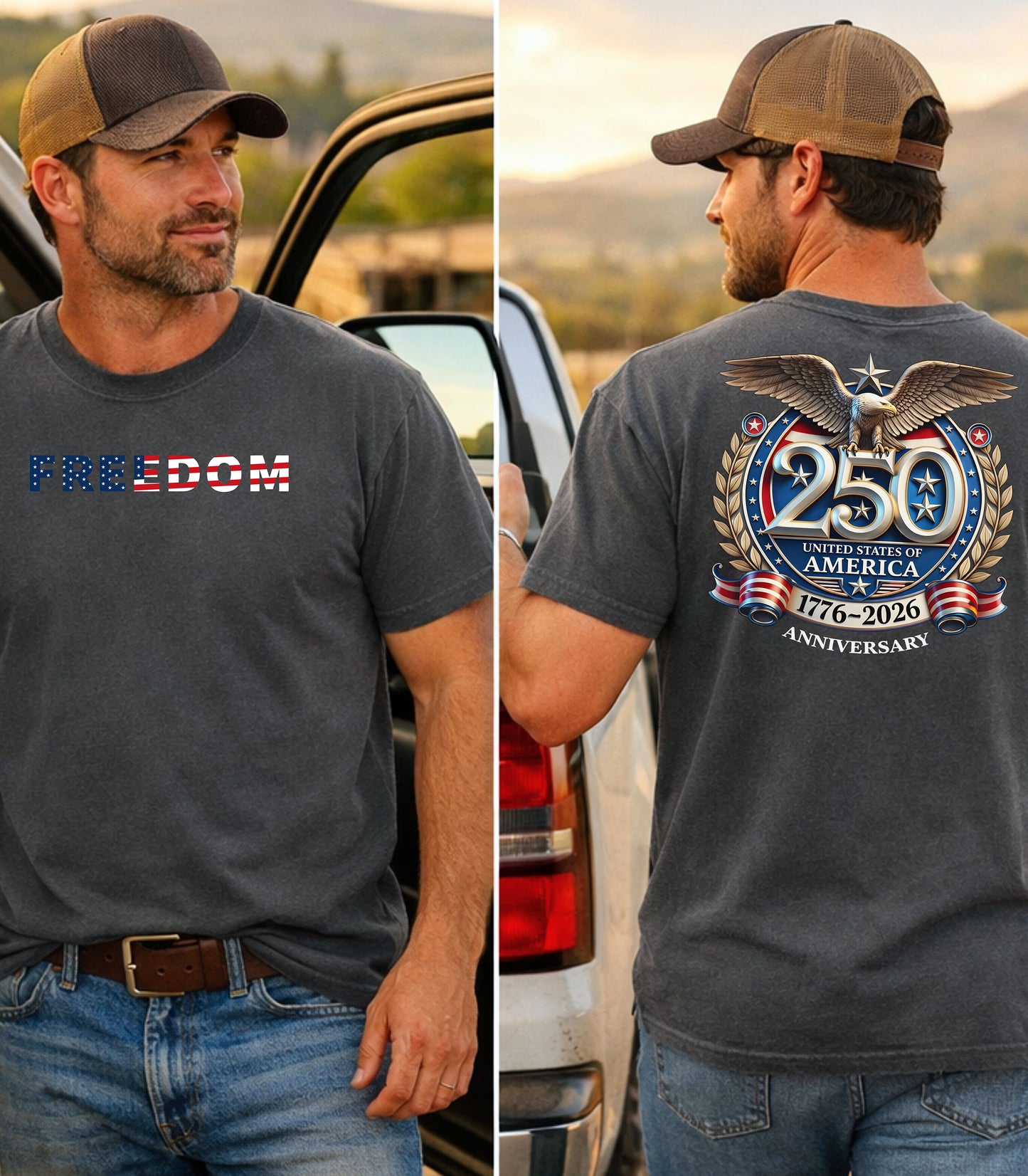 Freedom America 250 T-Shirt, Patriotic Eagle 1776-2026 USA Anniversary Shirt