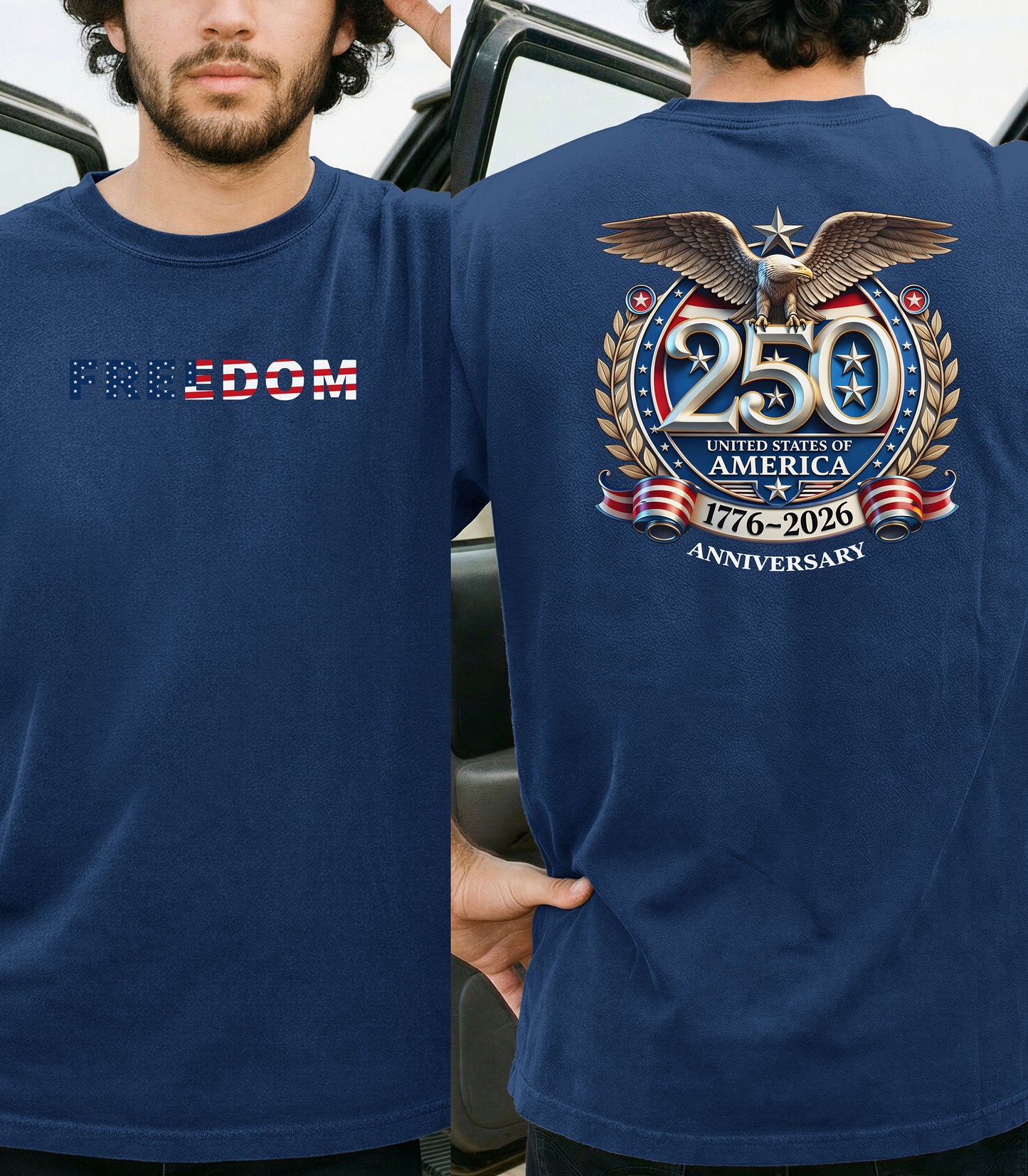 Freedom America 250 T-Shirt, Patriotic Eagle 1776-2026 USA Anniversary Shirt