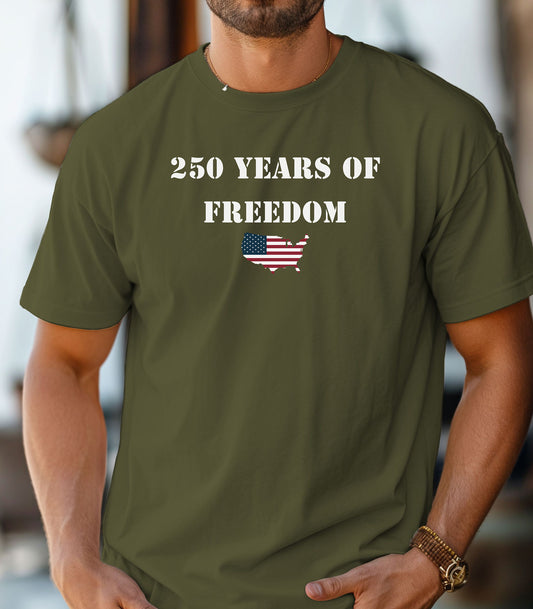 250 Years of Freedom T-shirt, USA flag map, patriotic anniversary