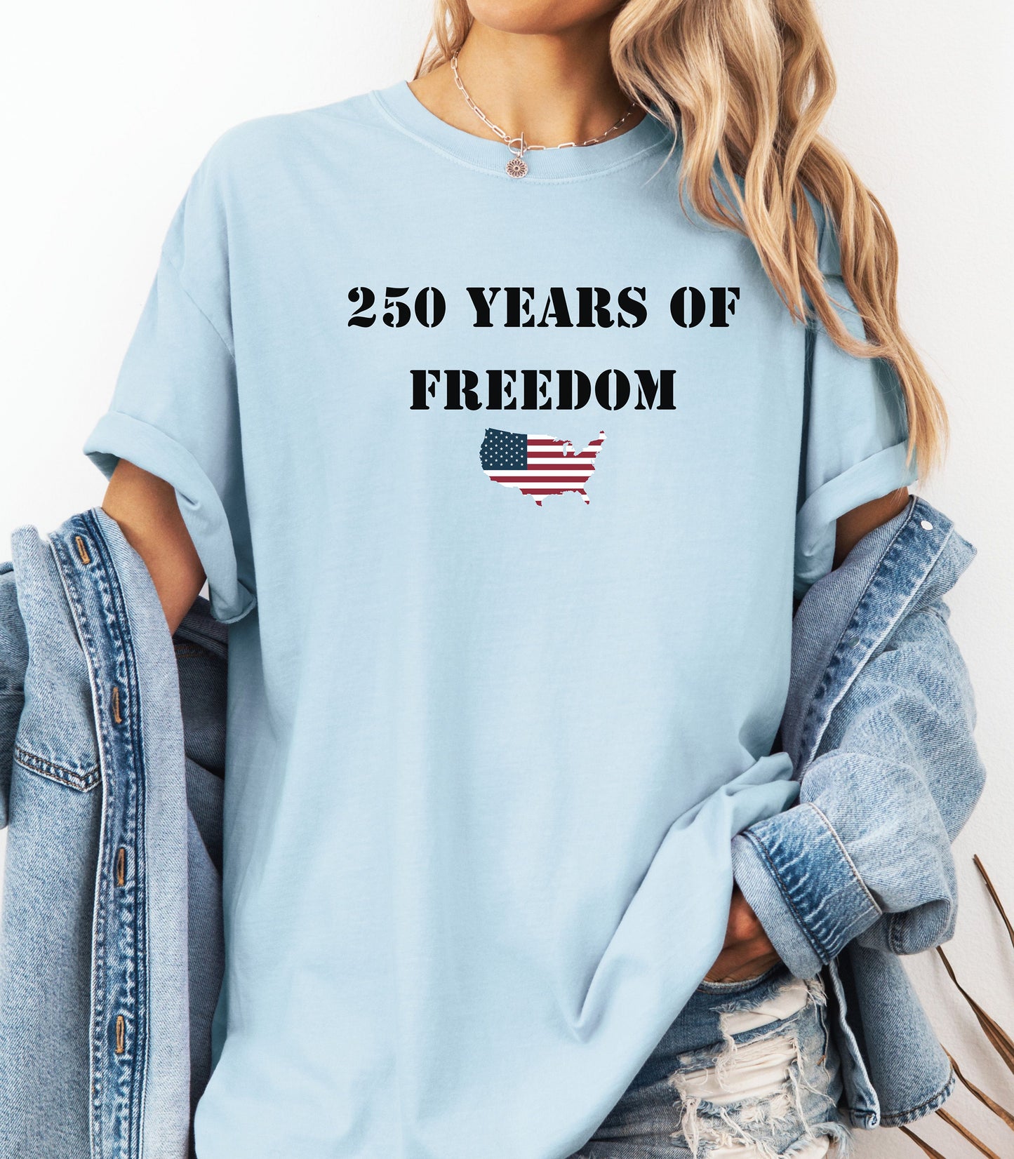 250 Years of Freedom T-shirt, USA flag map, patriotic anniversary