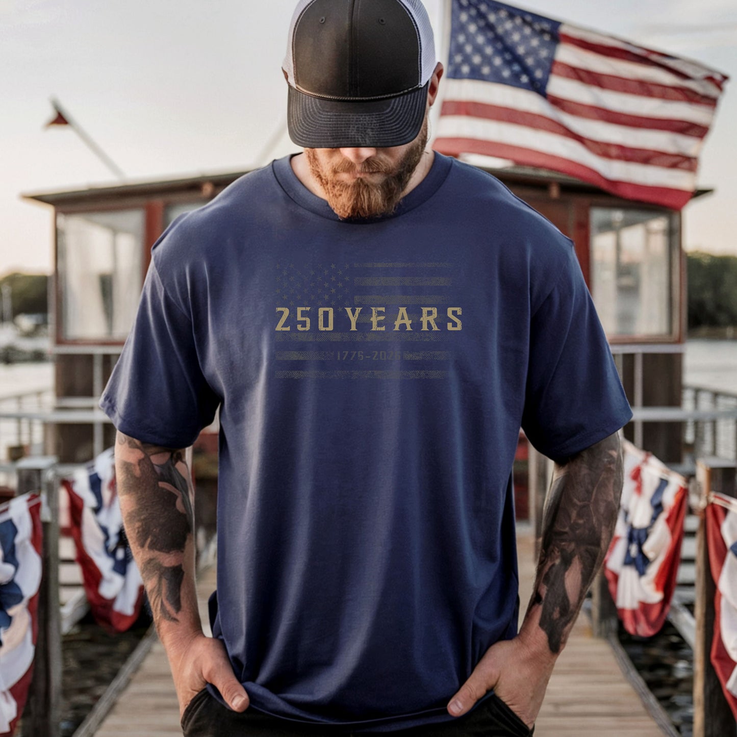 250 Years Flag Graphic T-Shirt, Distressed American Flag, Anniversary Tee