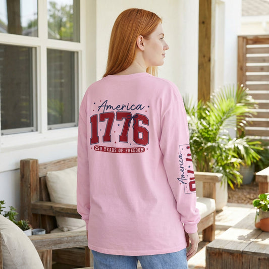 America 1776 Long Sleeve Shirt, 250 Years of Freedom Patriotic Tee