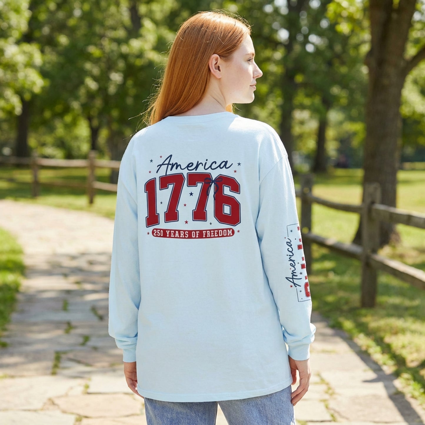 America 1776 Long Sleeve Shirt, 250 Years of Freedom Patriotic Tee