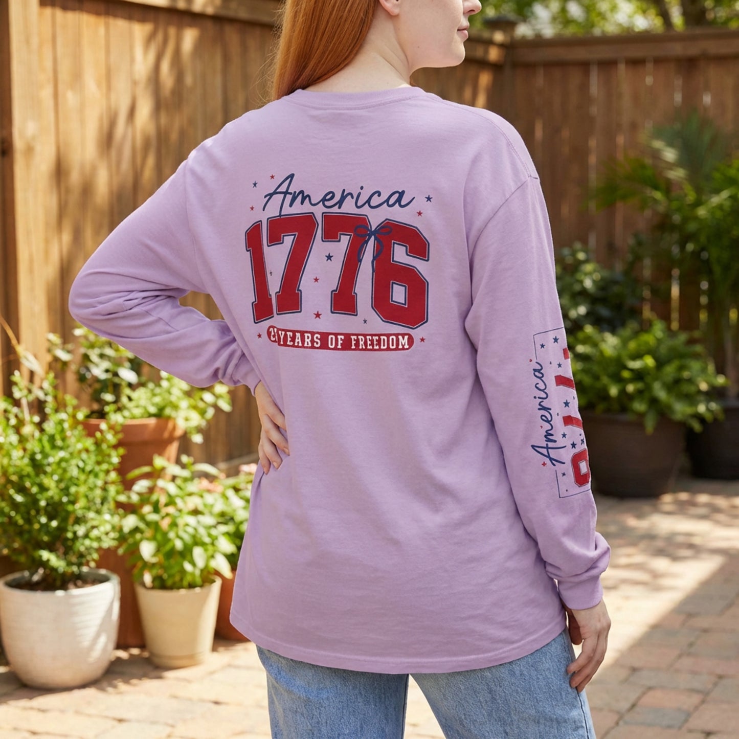 America 1776 Long Sleeve Shirt, 250 Years of Freedom Patriotic Tee