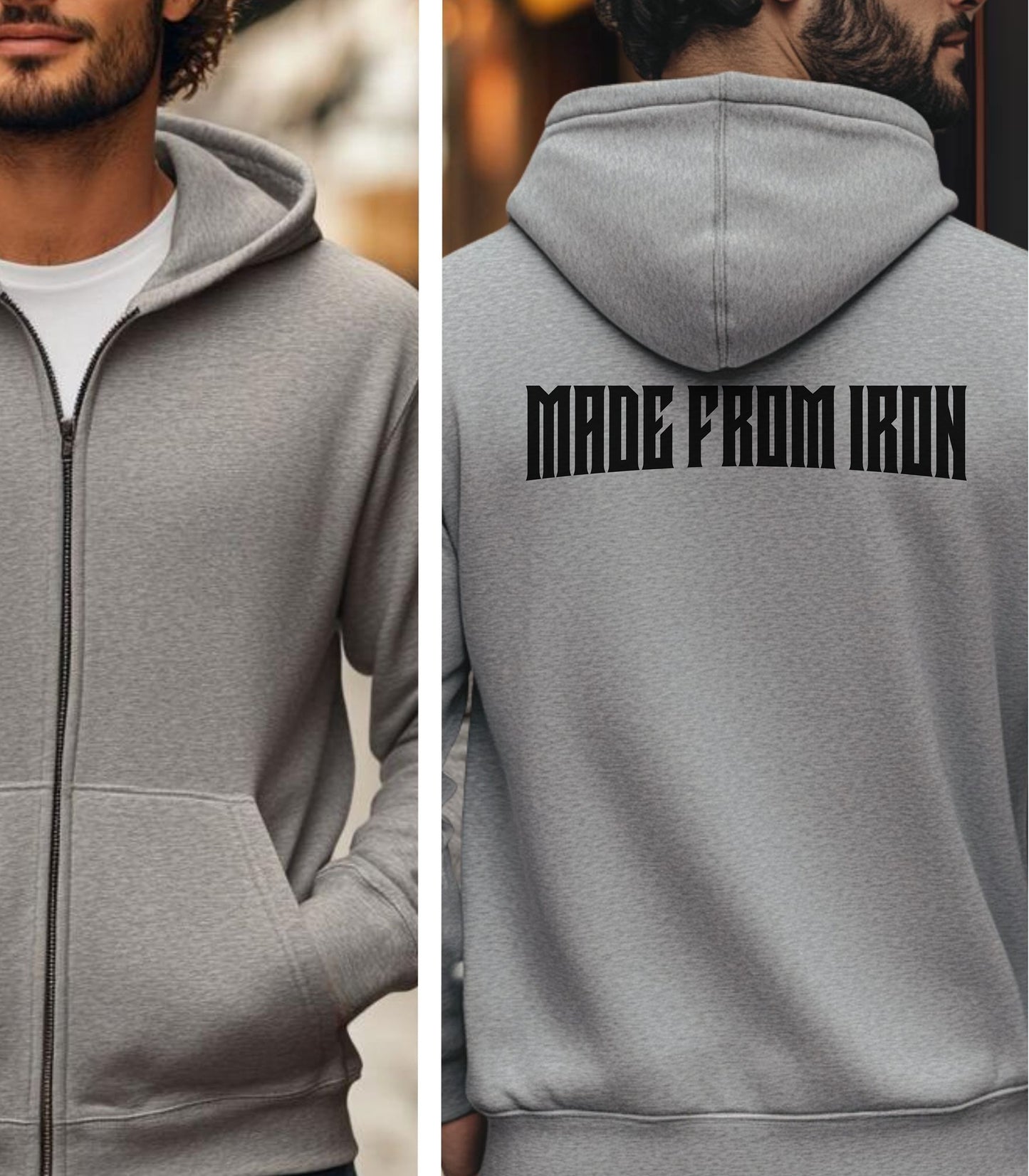 Made From Iron Back Print Hoodie, Strength Training Gym Hoodie