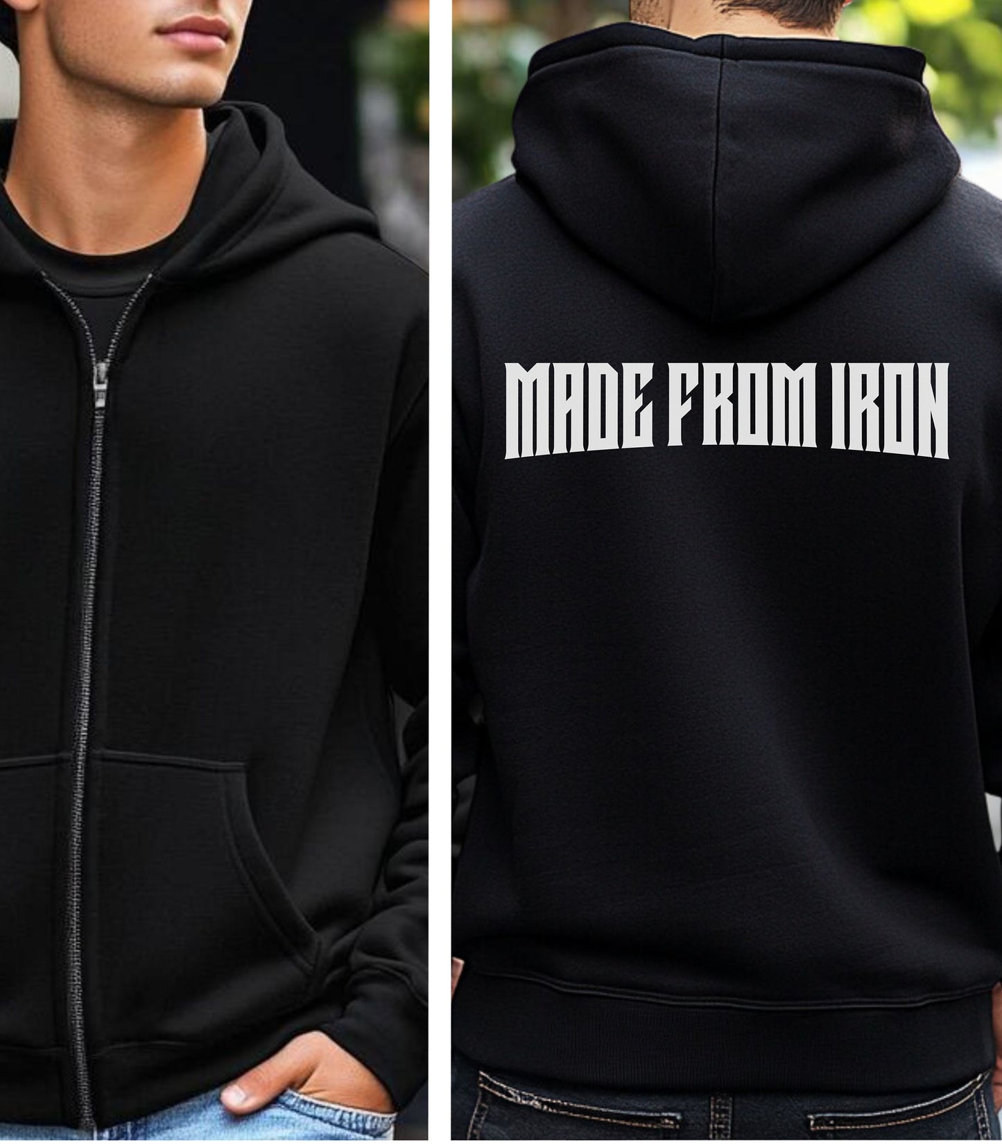 Made From Iron Back Print Hoodie, Strength Training Gym Hoodie