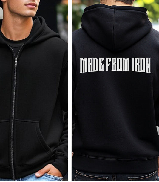Made From Iron Back Print Hoodie, Strength Training Gym Hoodie