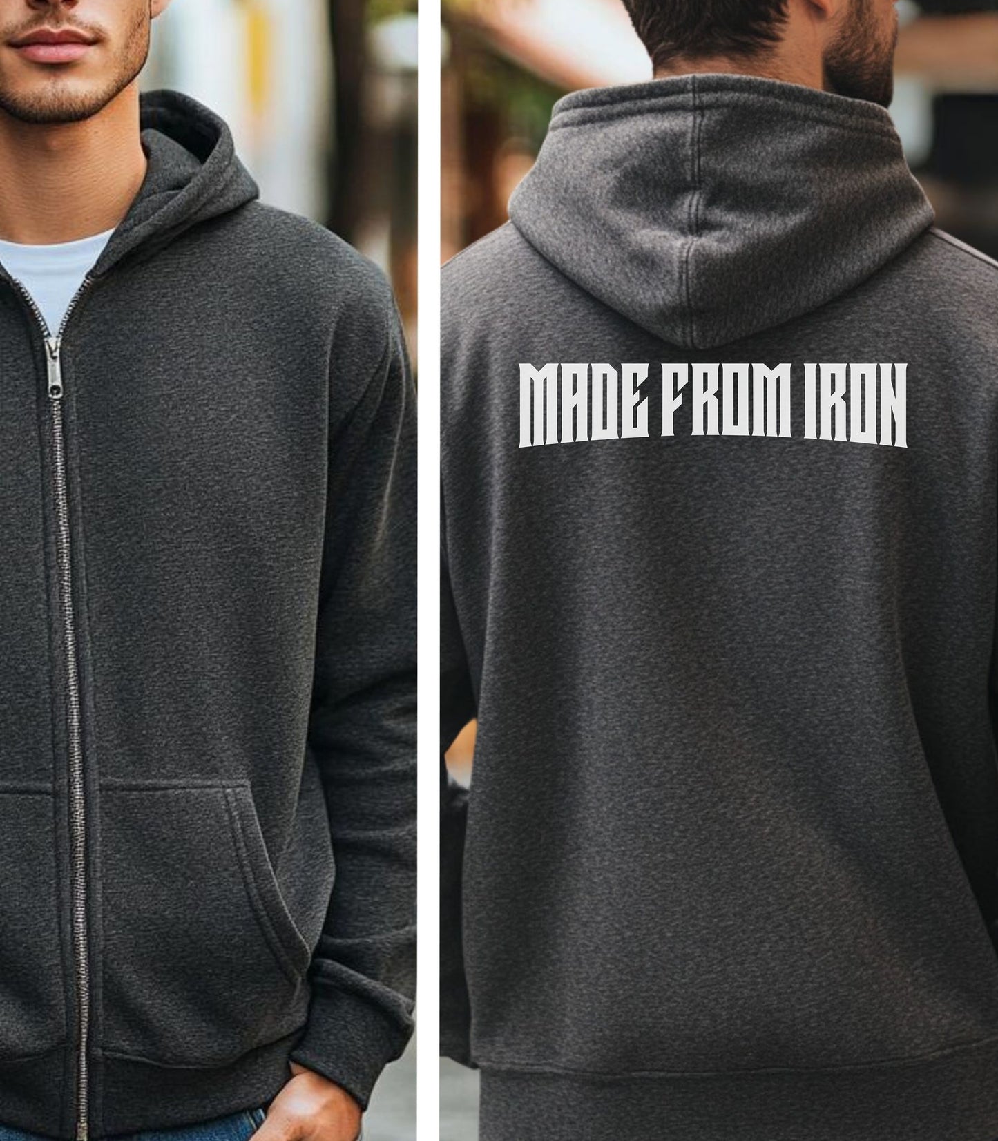 Made From Iron Back Print Hoodie, Strength Training Gym Hoodie
