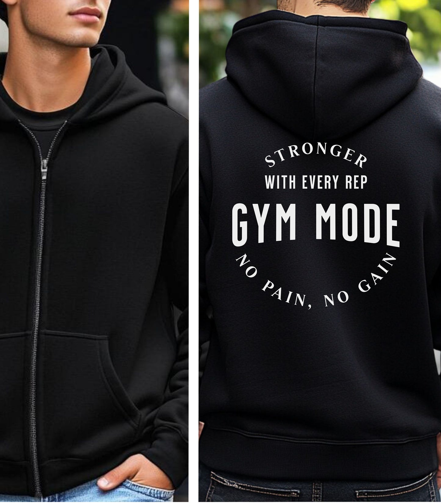 Gym Mode Activated Hoodie, No Pain No Gain Back Print Gym Hoodie