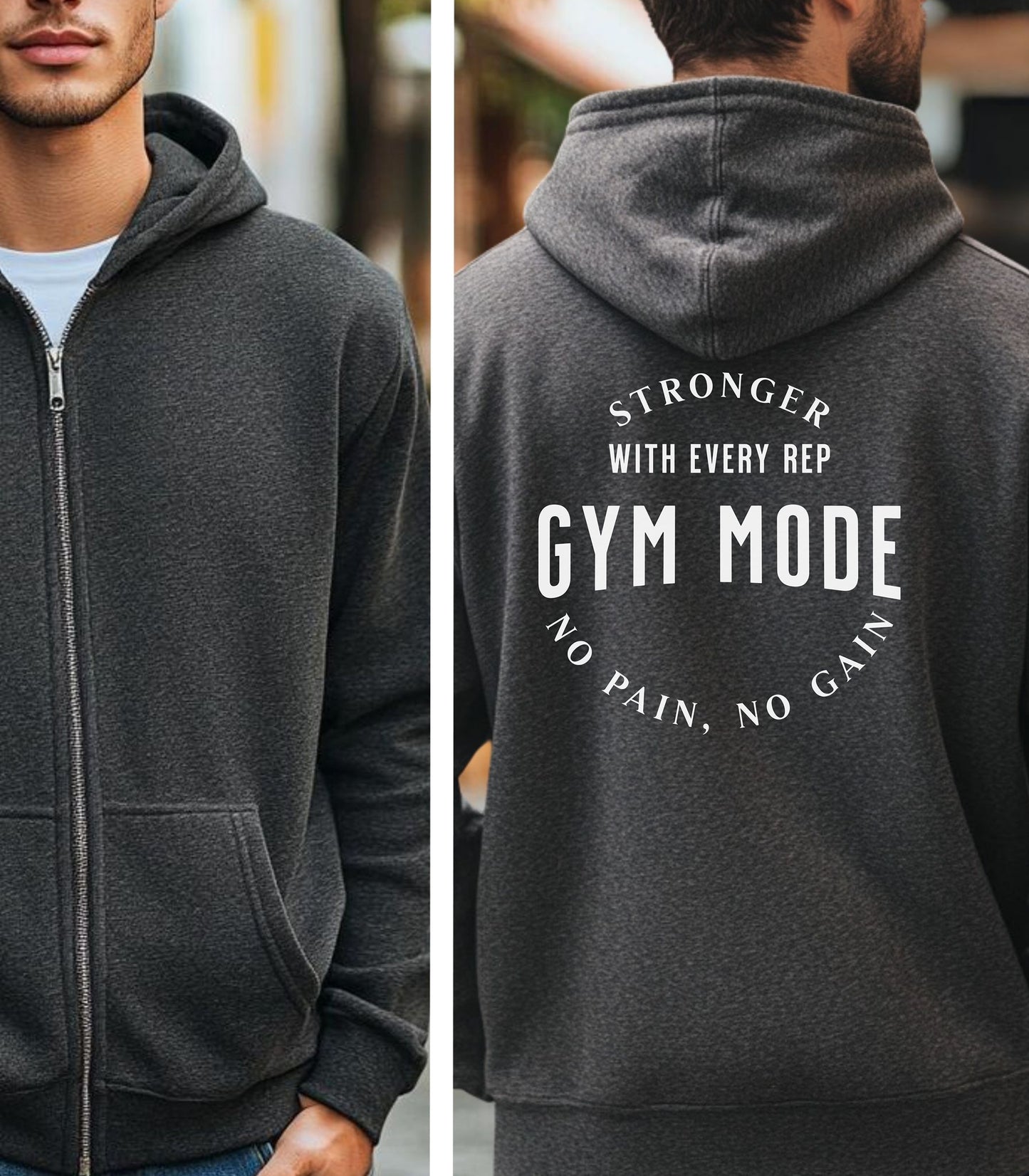 Gym Mode Activated Hoodie, No Pain No Gain Back Print Gym Hoodie