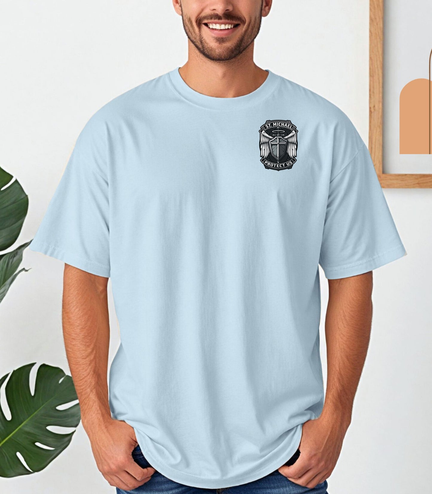 St. Michael Protect Us T-Shirt, Archangel Military Protection Pocket Tee