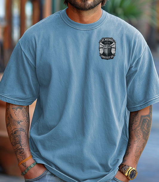 St. Michael Protect Us T-Shirt, Archangel Military Protection Pocket Tee