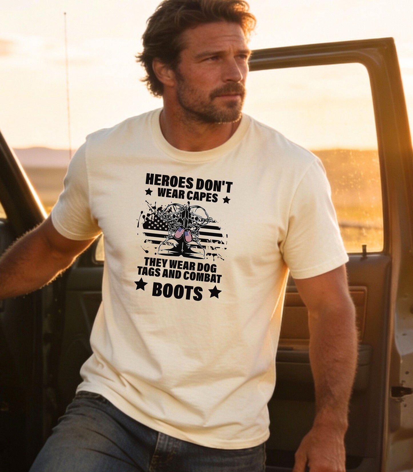 Heroes Don’t Wear Capes T-Shirt, Military Boots Patriotic Tee