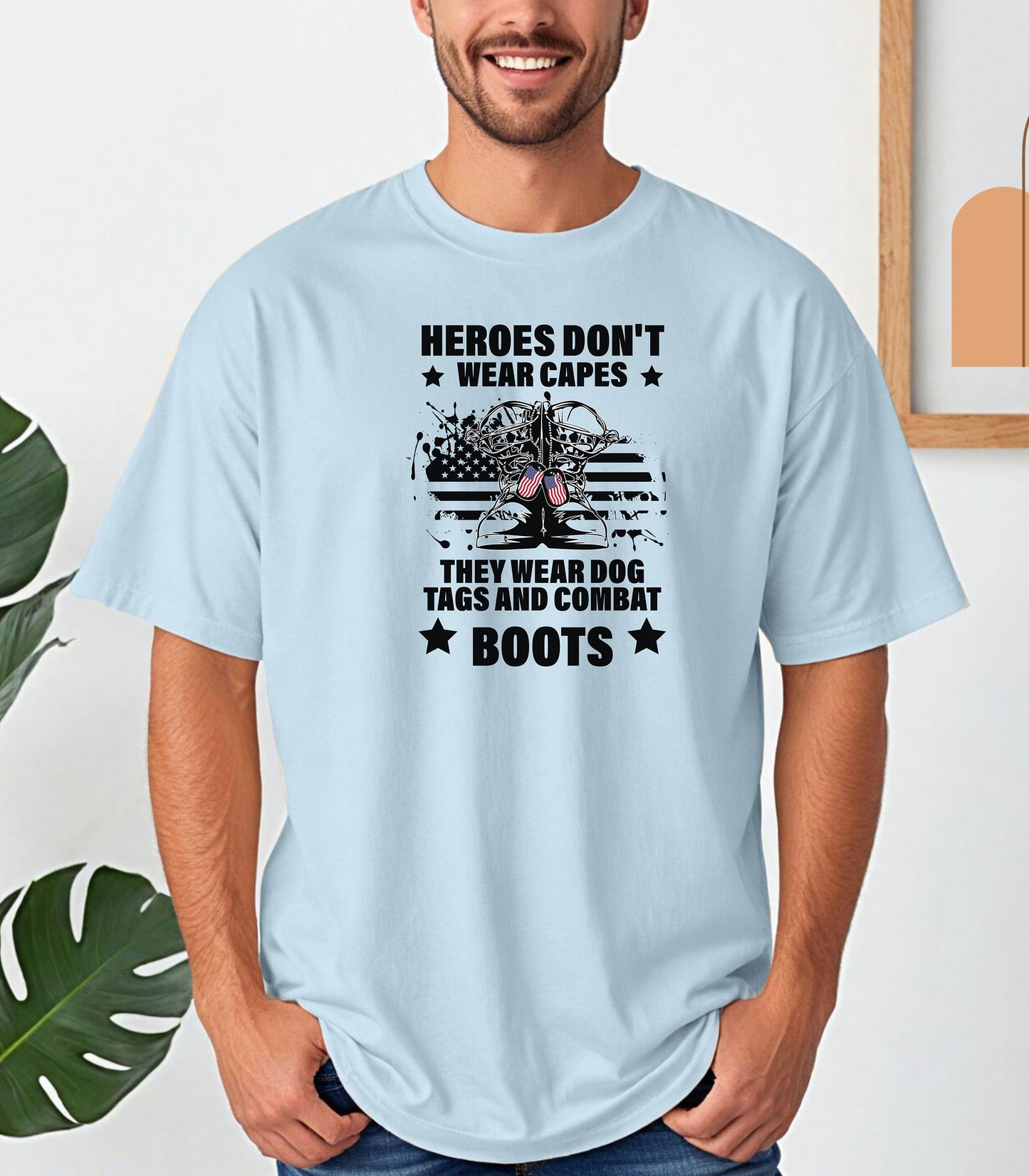 Heroes Don’t Wear Capes T-Shirt, Military Boots Patriotic Tee