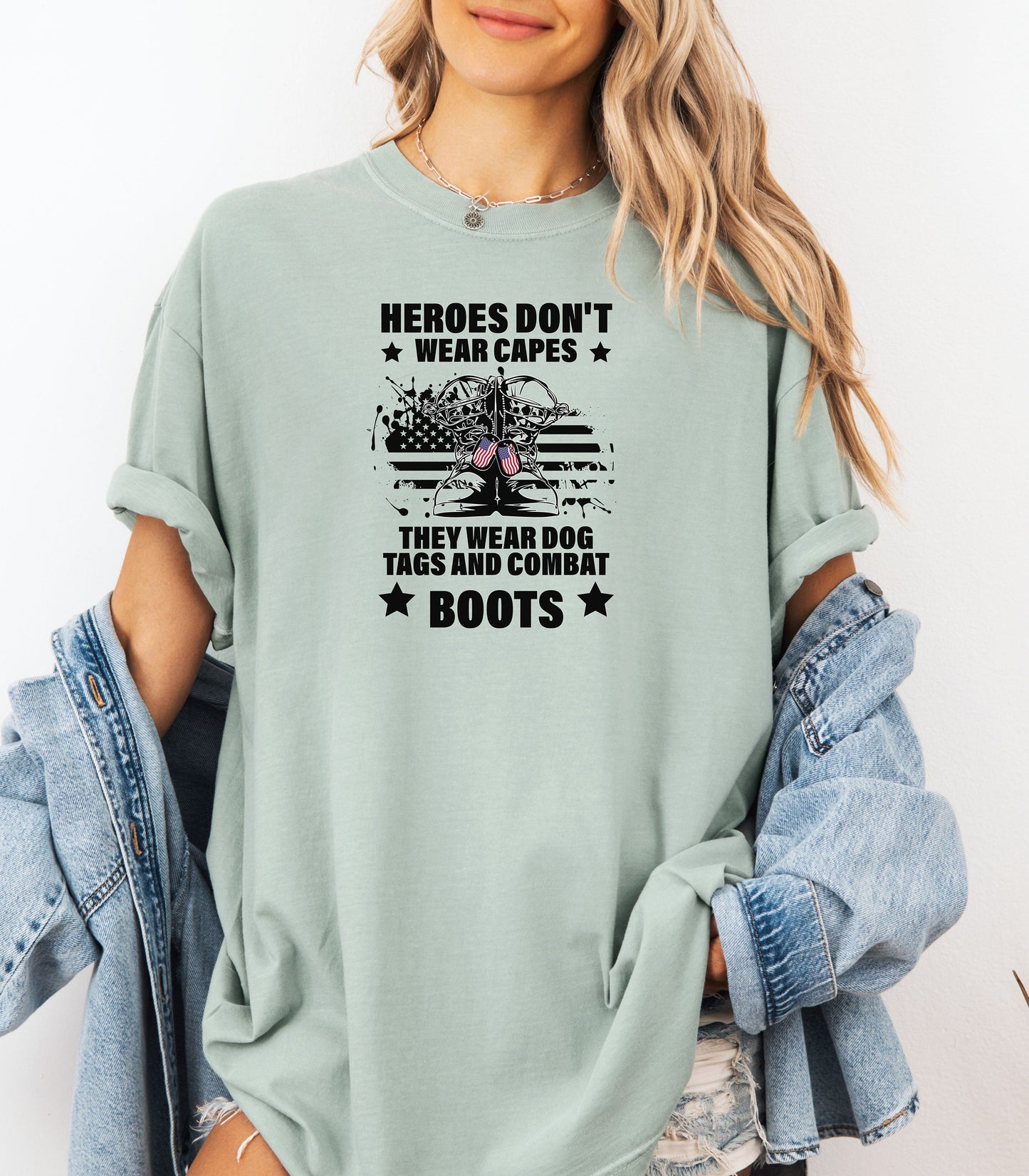 Heroes Don’t Wear Capes T-Shirt, Military Boots Patriotic Tee