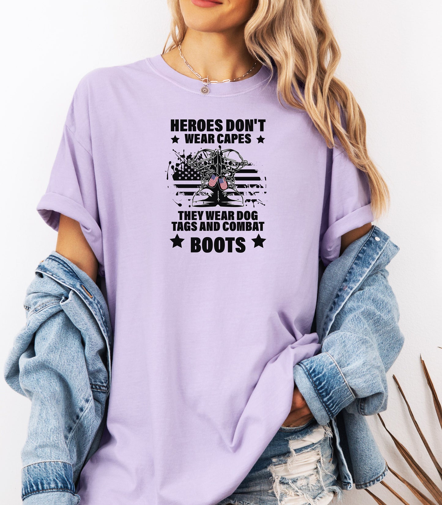 Heroes Don’t Wear Capes T-Shirt, Military Boots Patriotic Tee